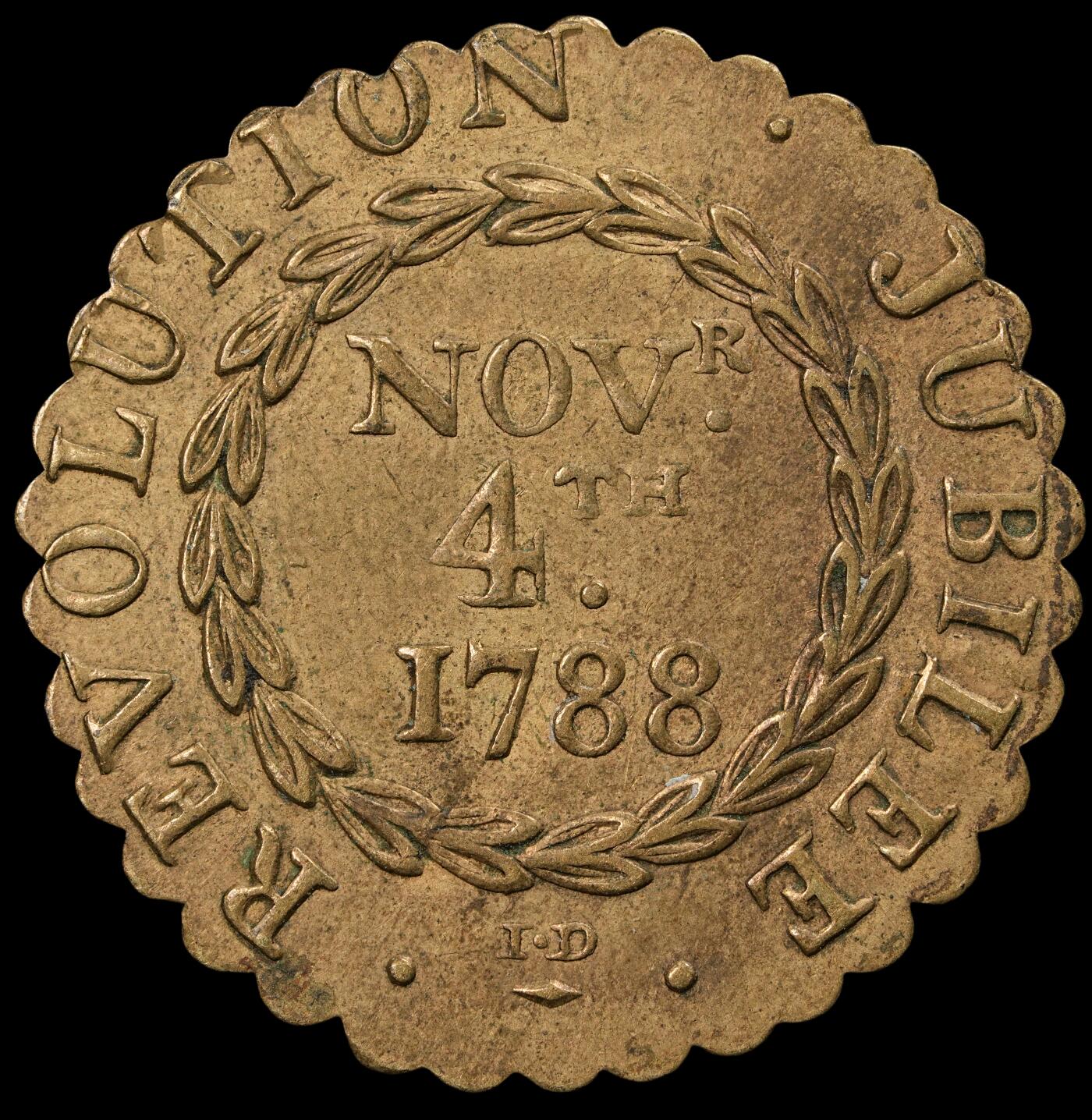 修遠堂世界钱币第五十九期 1788年英国光荣革命百年纪念代用币 3.14g