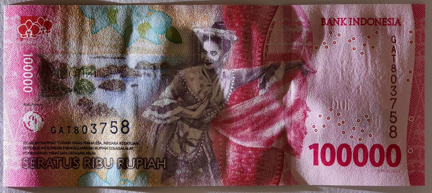 紫瑗钱币——第533期——纸币场 印度尼西亚 2022年 苏加诺和穆罕默德·哈达 100000卢比 UNC
