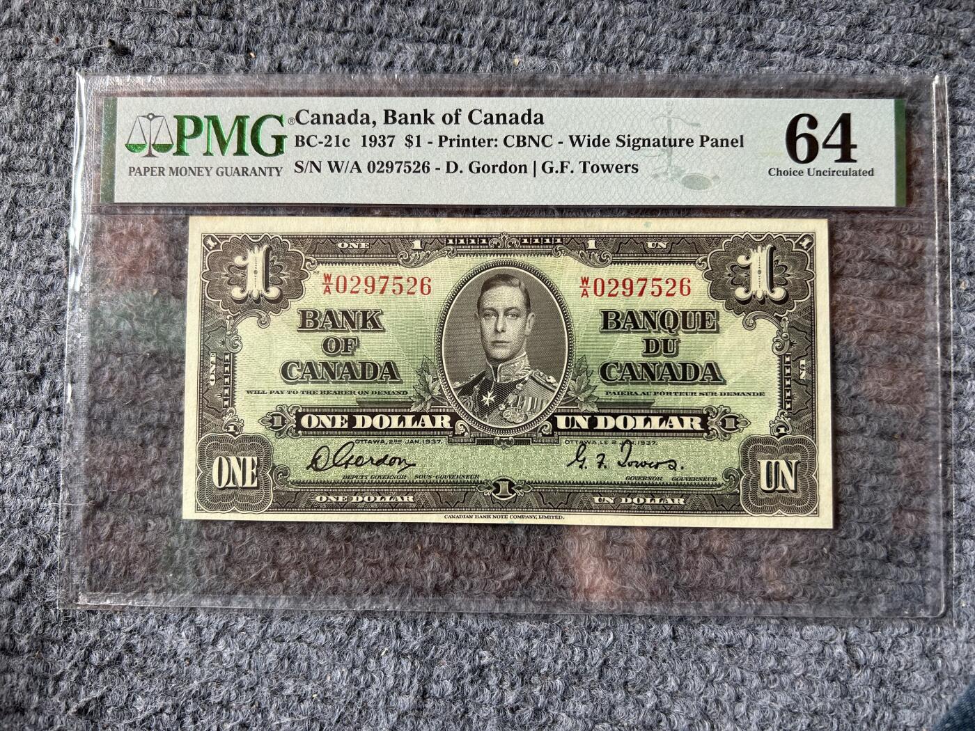 收藏联盟Quantum Auction 第410期拍卖 @征集拍品 长期供货可享分佣福利  1937年加拿大1加元 乔六 PMG64