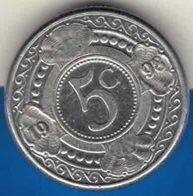 荷属安的列斯1998年5分 美洲硬币 实物如图 UNC-