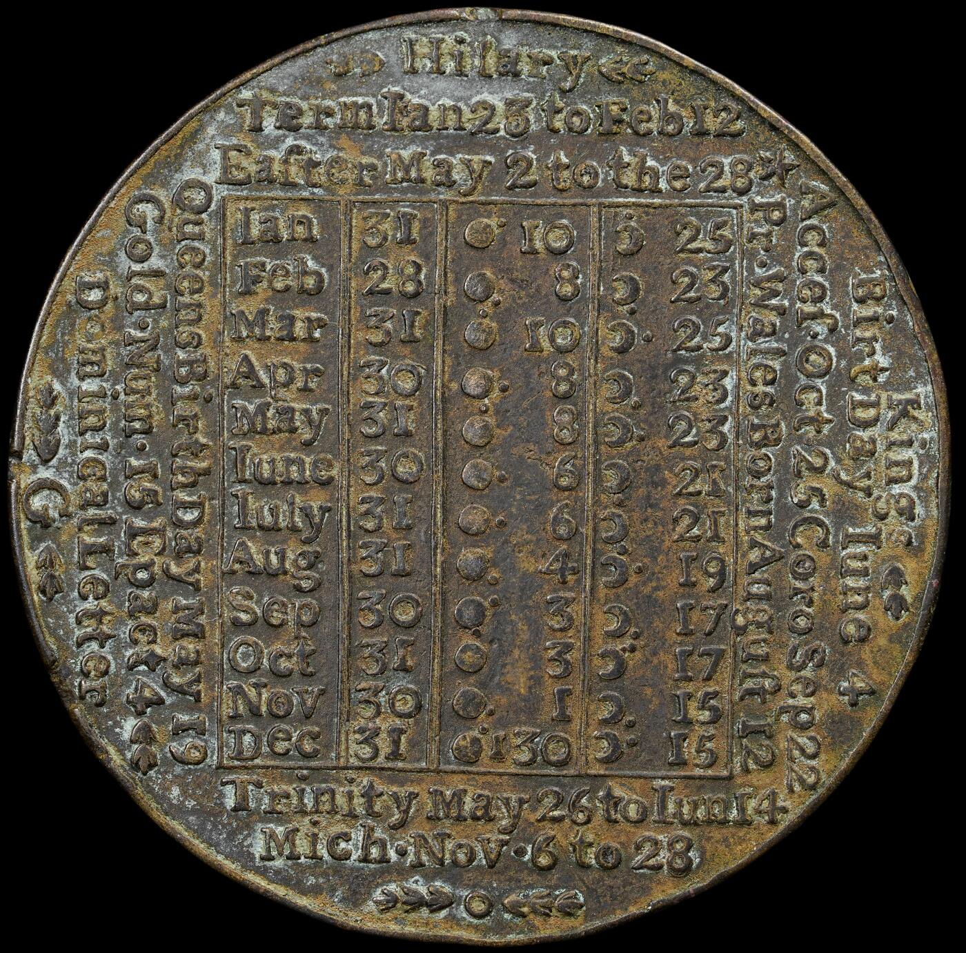 修遠堂世界钱币第五十九期 1781年英国伯明翰日历章 37.70mm，13.50g