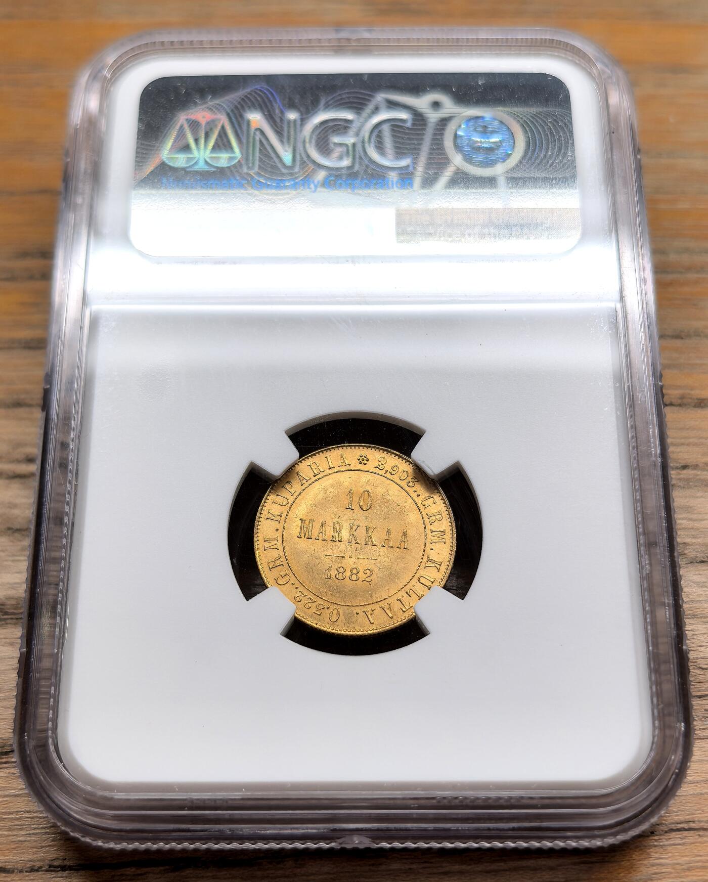 凡希社世界钱币微拍第二百九十八期 1882S俄占芬兰10马克金币NGC-MS65