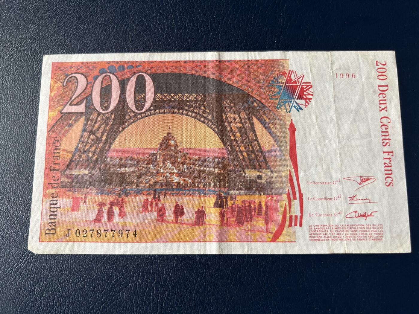 收藏联盟Quantum Auction 第410期拍卖 @征集拍品 长期供货可享分佣福利  1996年法国200法郎 流通XF品