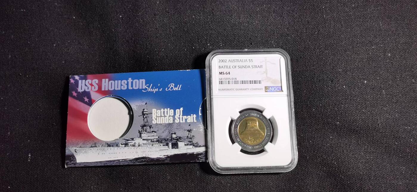 刘世昌艺术品销售中心～虎踞龙蟠*金杨在线联拍群第517期 澳大利亚2002年“桑达海战”5元双色纪念币（NGC   MS64   串号：6415595-018）1枚，原卡册。