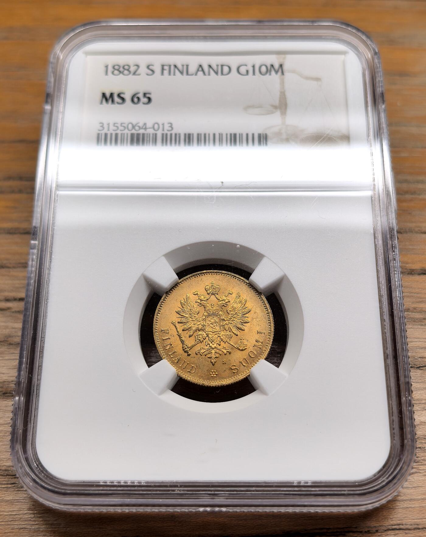 凡希社世界钱币微拍第二百九十八期 1882S俄占芬兰10马克金币NGC-MS65