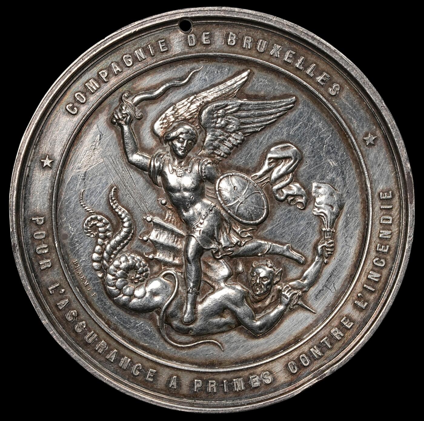 修遠堂世界钱币第五十九期 19世纪比利时银章 打孔 有划痕磕碰 48.52mm，36.80g