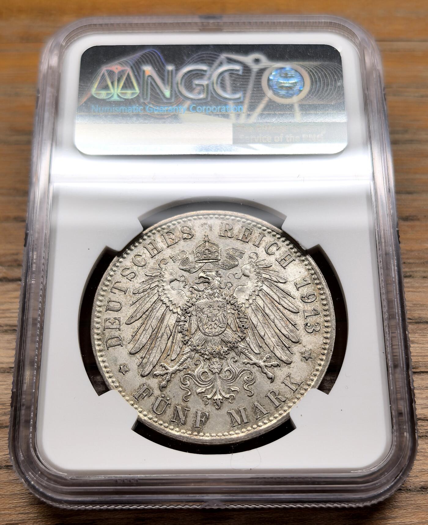 凡希社世界钱币微拍第二百九十八期 1913D德国巴伐利亚5马克大银NGC-MS62