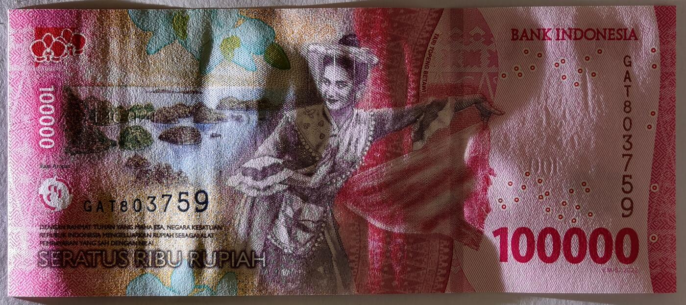紫瑗钱币——第519期——纸币场 印度尼西亚 2022年 苏加诺和穆罕默德·哈达 100000卢比 UNC
