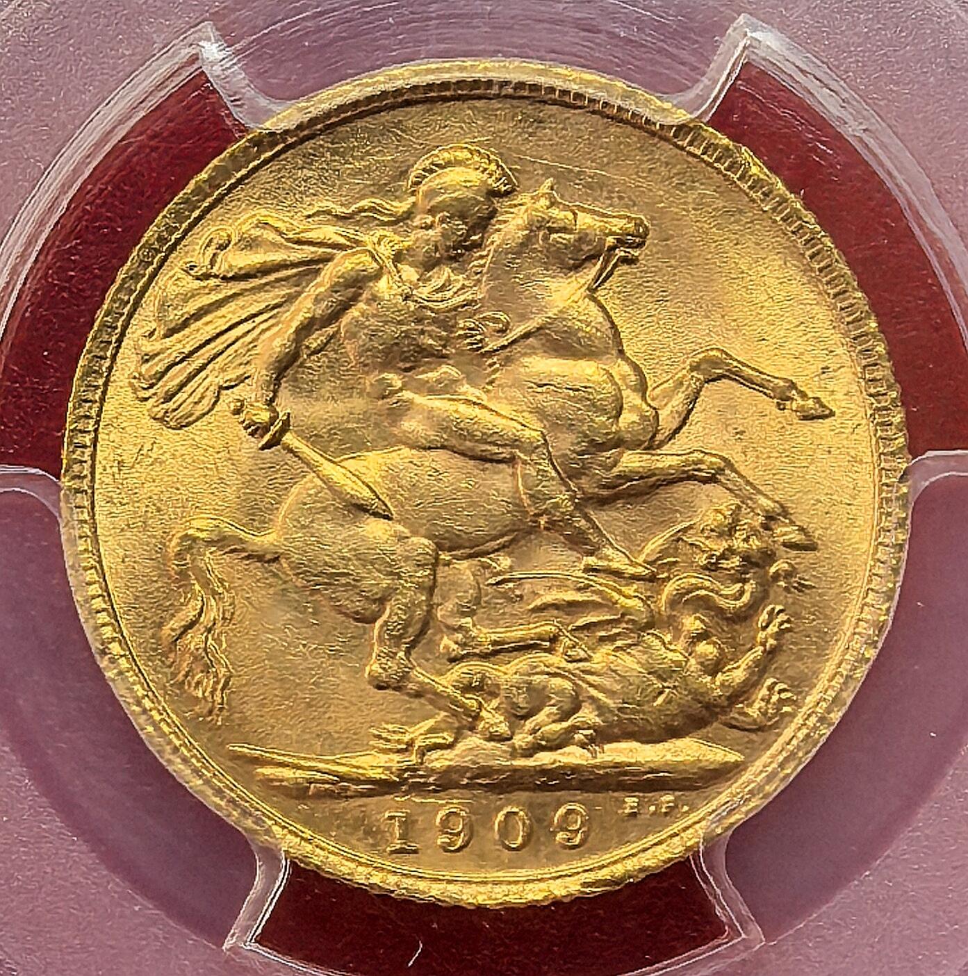 凡希社世界钱币微拍第二百九十八期 1909英国爱七索维林金币PCGS-MS64，金色纯正，流通版高分收藏级！（视频参考）