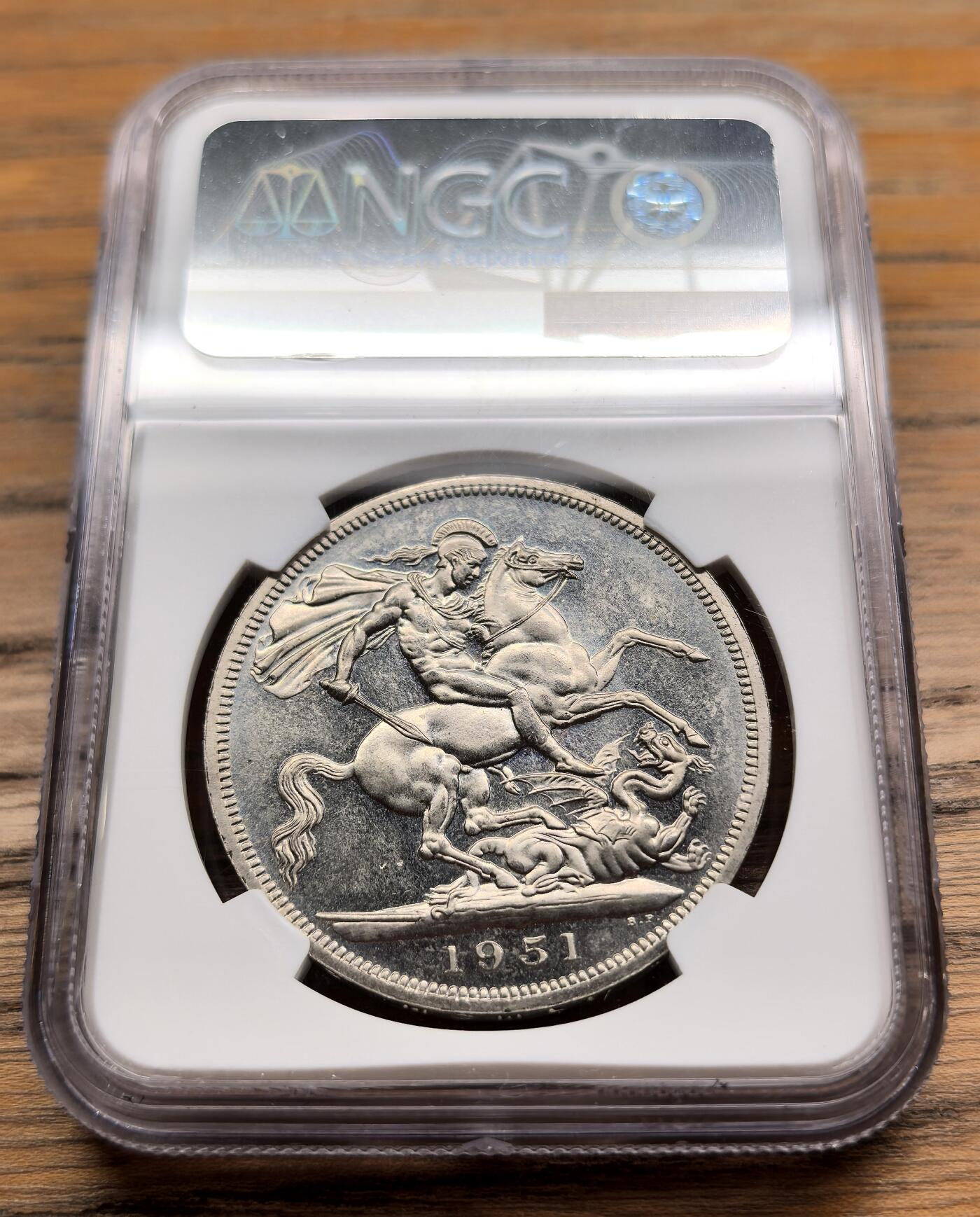 凡希社世界钱币微拍第二百九十八期 1951英国乔六马剑大镍NGC-PL64