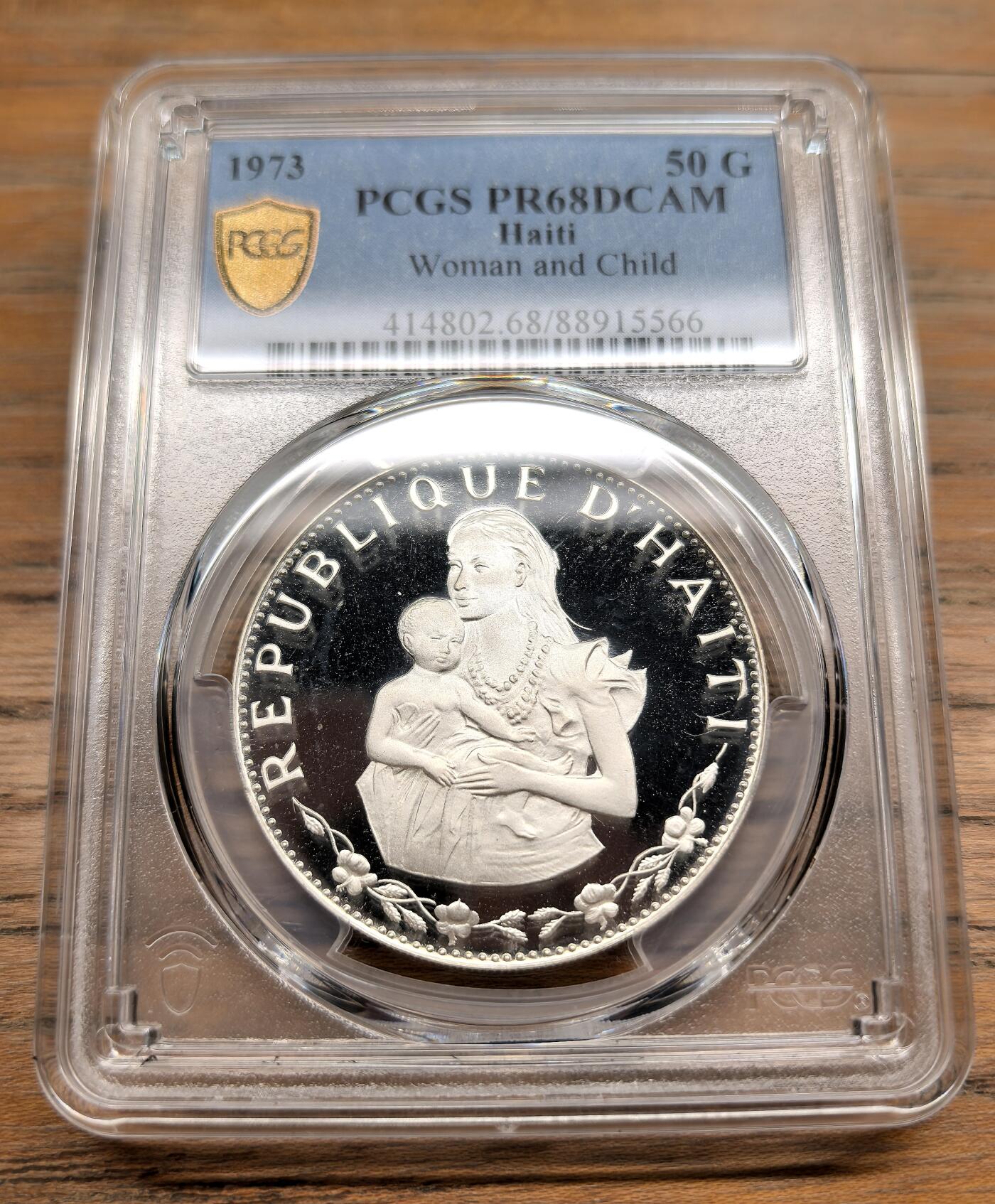 凡希社世界钱币微拍第二百九十八期 1973海地母与子50G大银精铸PCGS-PF68DCAM