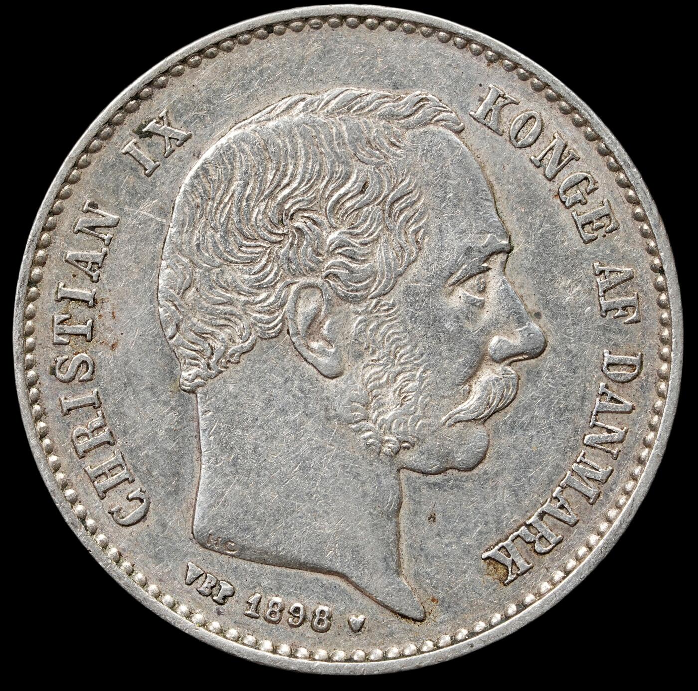 修遠堂世界钱币第五十九期 1898年丹麦海豚1克朗银币 7.48g AU品 书价高