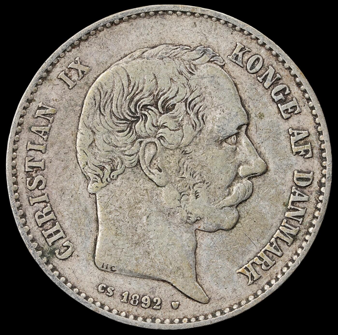 修遠堂世界钱币第五十九期 1892年丹麦海豚1克朗银币 7.41g 少见的年份