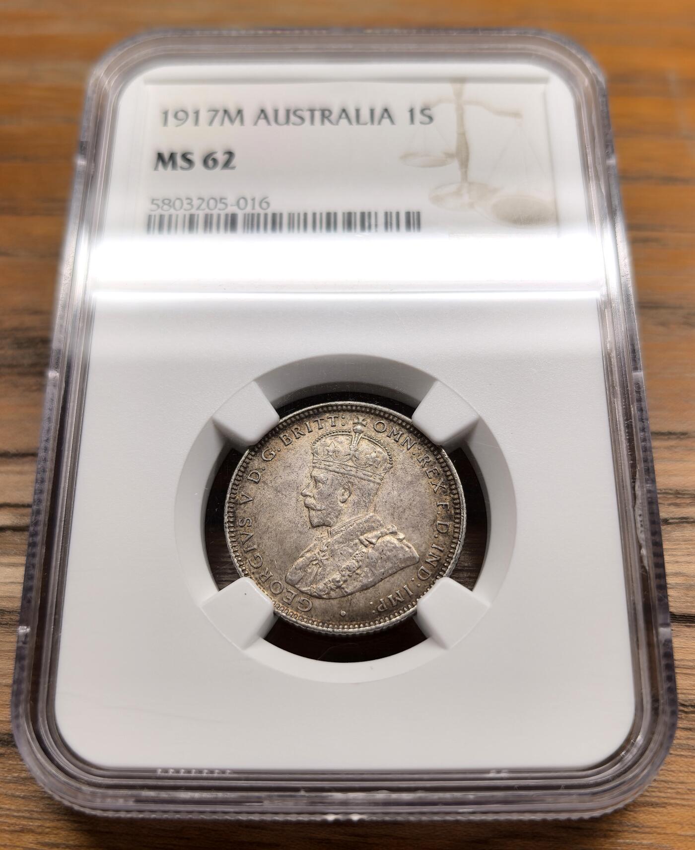 凡希社世界钱币微拍第二百九十八期 1917M澳大利亚乔五先令银币NGC-MS62