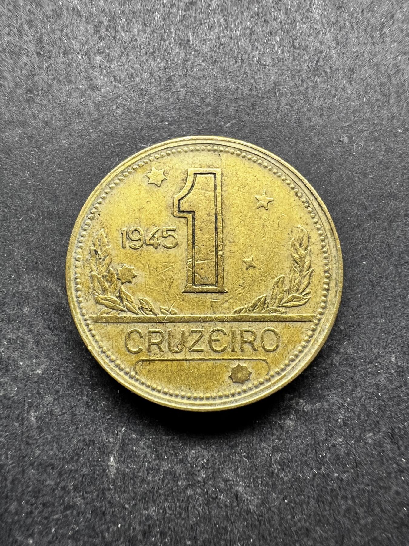 聚福钱庄★世界钱币第三期 无佣金 可寄存 满百包邮  巴西1945年1克鲁塞罗铜币 巴西地图