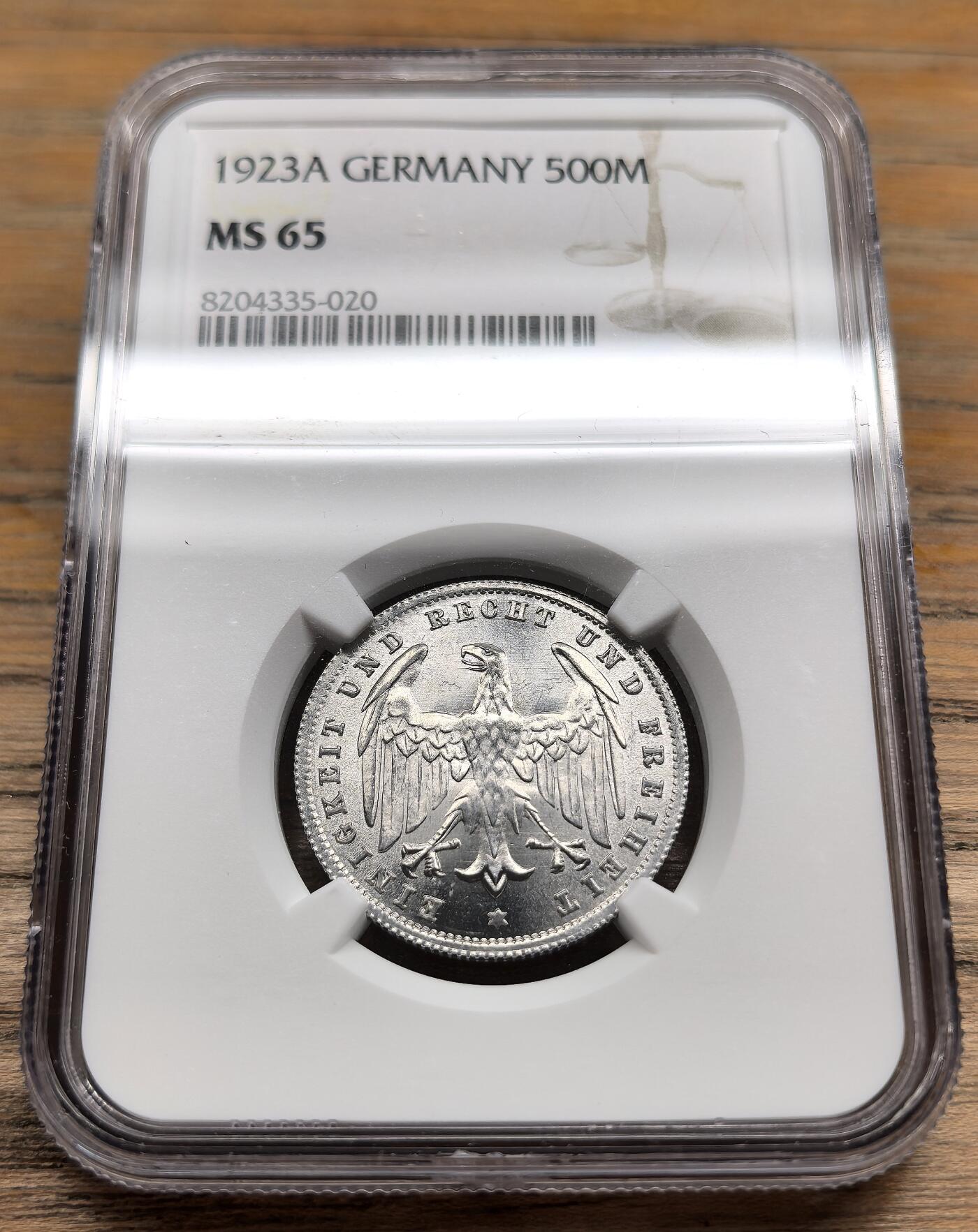 凡希社世界钱币微拍第二百九十八期 1923德紧500马克铝币NGC-MS65