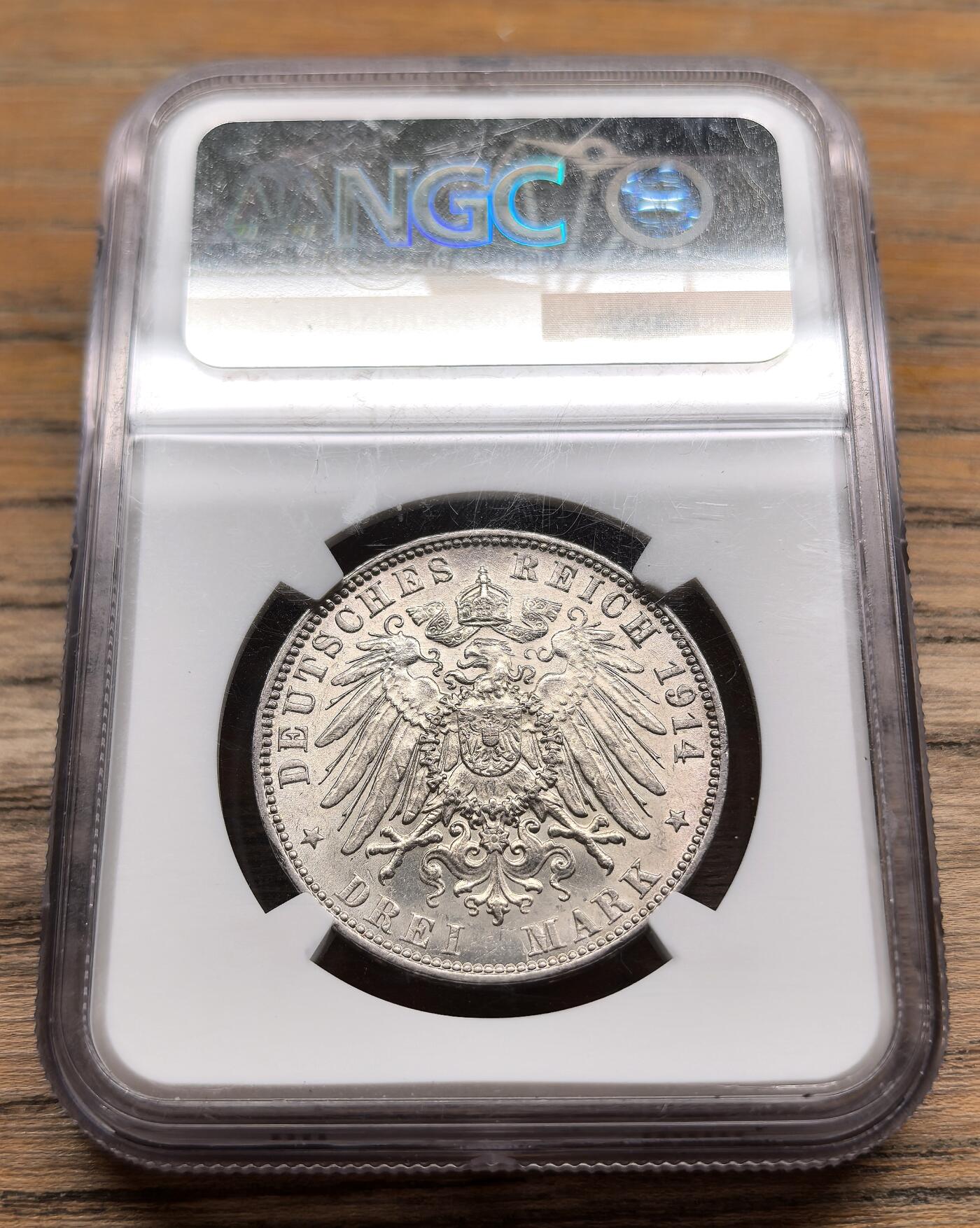 凡希社世界钱币微拍第二百九十八期 1914J德国汉堡3马克银币NGC-MS63