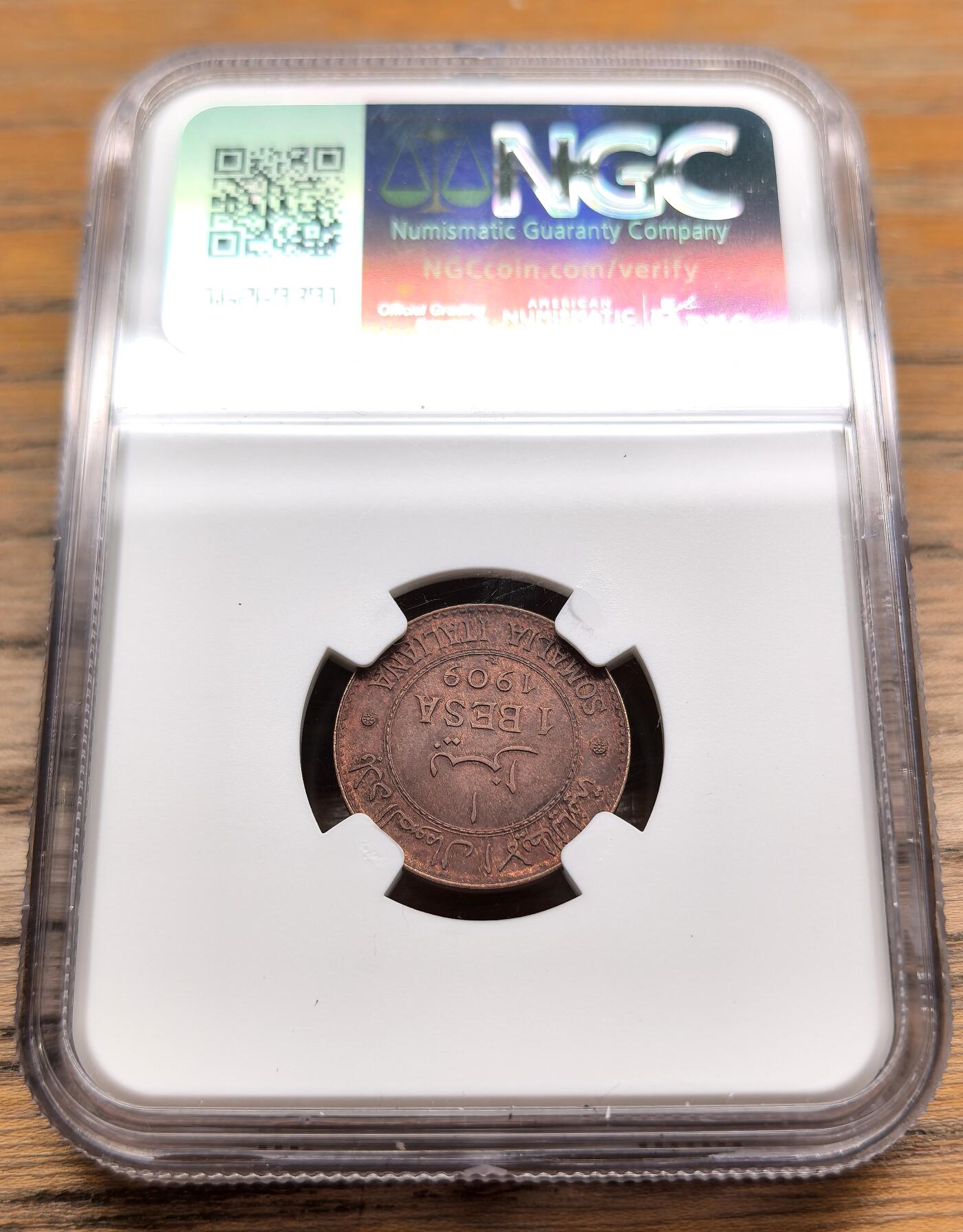 凡希社世界钱币微拍第二百九十八期 1909意属索马里Besa铜币NGC-UNCD