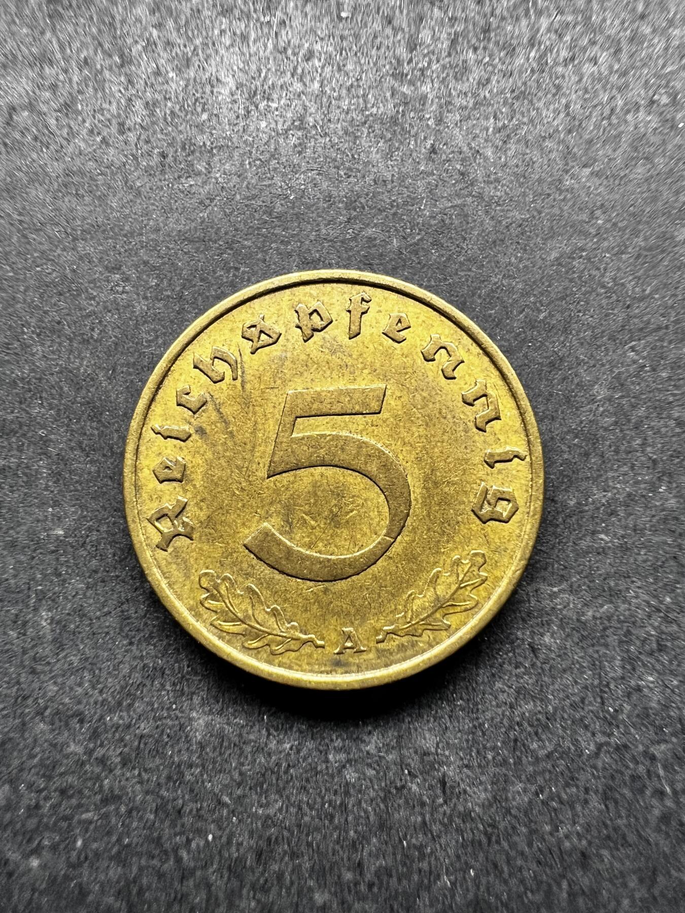 聚福钱庄★世界钱币第三期 无佣金 可寄存 满百包邮  德国1938年5芬尼铜币