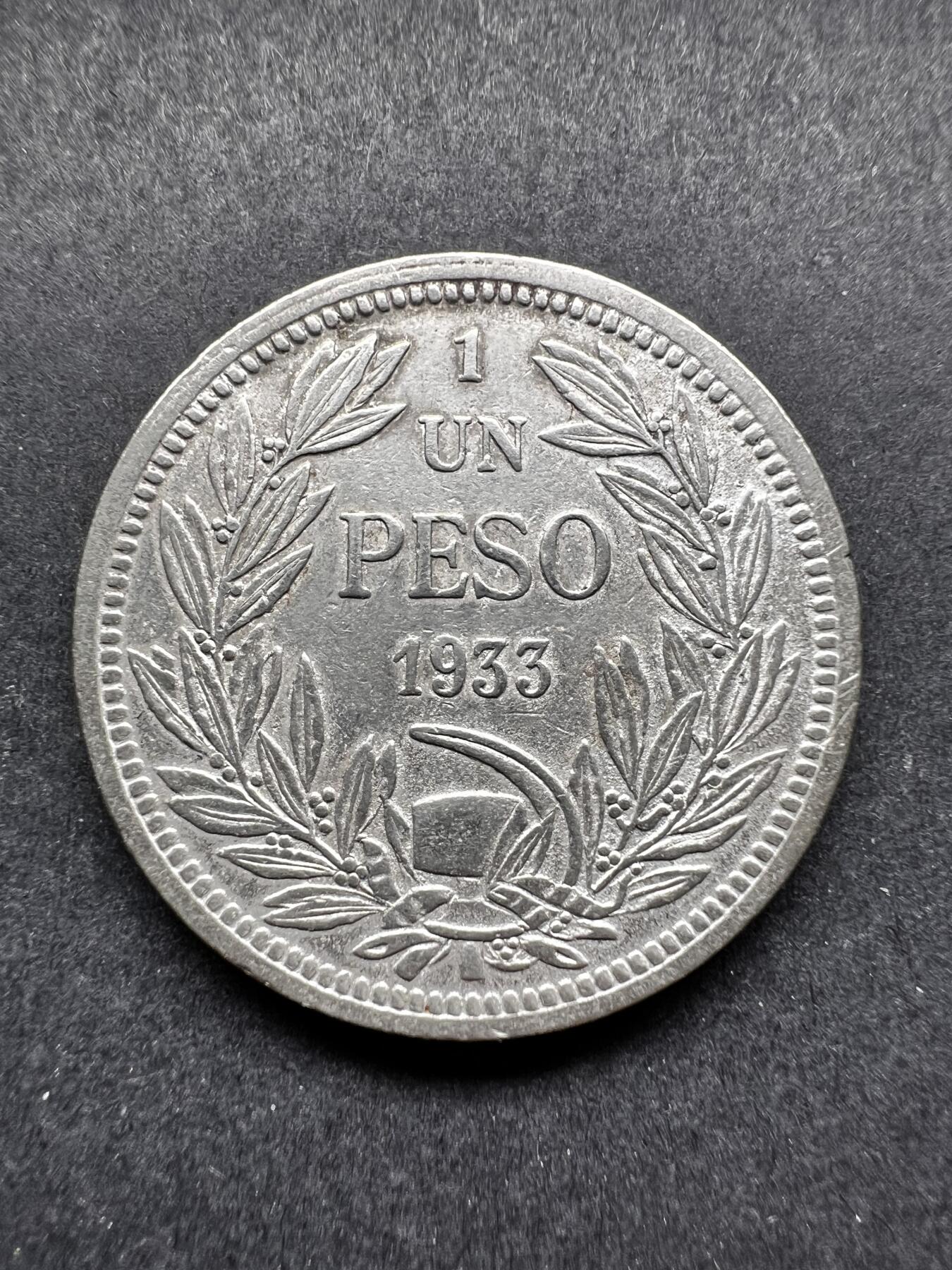 聚福钱庄★世界钱币第三期 无佣金 可寄存 满百包邮  智利1933年1比索镍币 直径29mm
