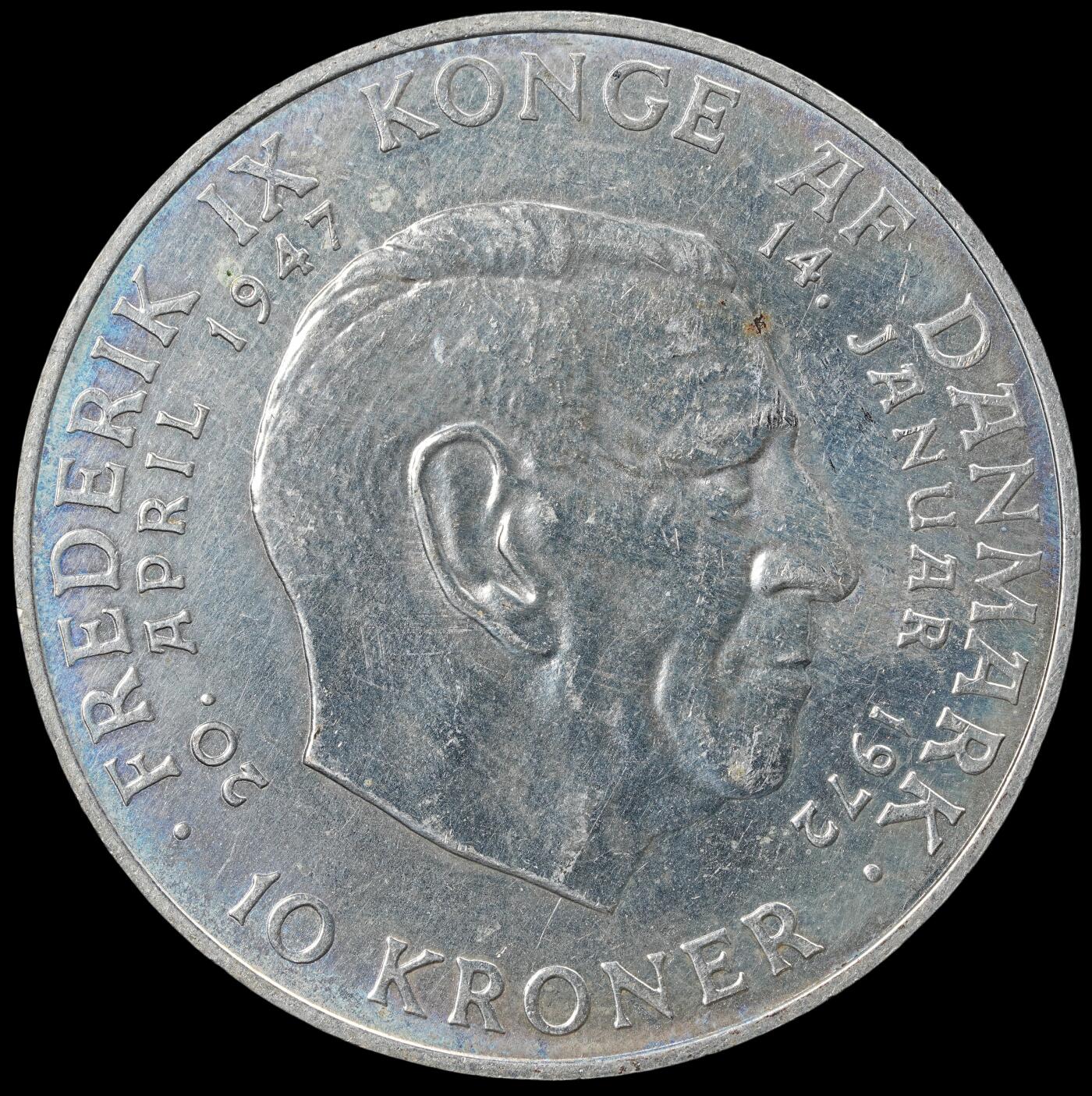 修遠堂世界钱币第五十九期 1972年丹麦国王更迭纪念10克朗银币 20.40g，含银80%