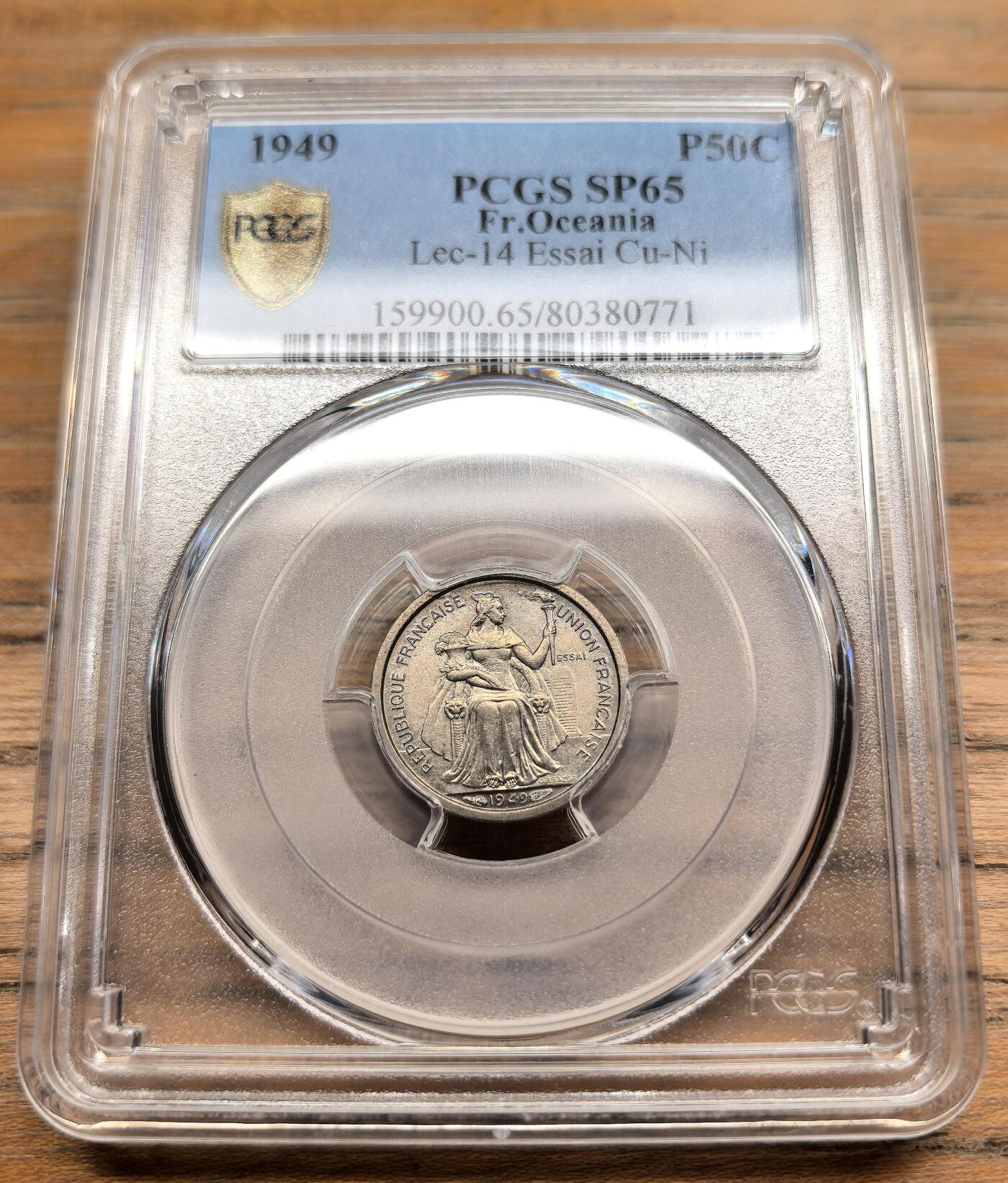 凡希社世界钱币微拍第二百九十八期 1949法属大洋洲50分essai样币PCGS-SP65