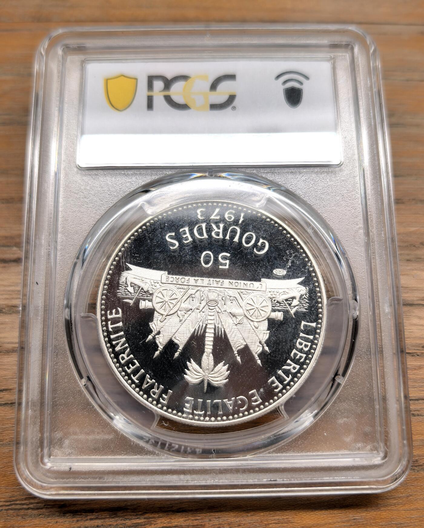 凡希社世界钱币微拍第二百九十八期 1973海地母与子50G大银精铸PCGS-PF68DCAM