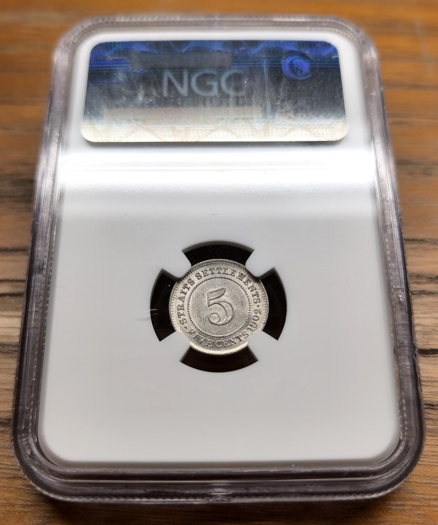 凡希社世界钱币微拍第二百九十八期 1902海峡殖民地爱七5分银币NGC-MS61