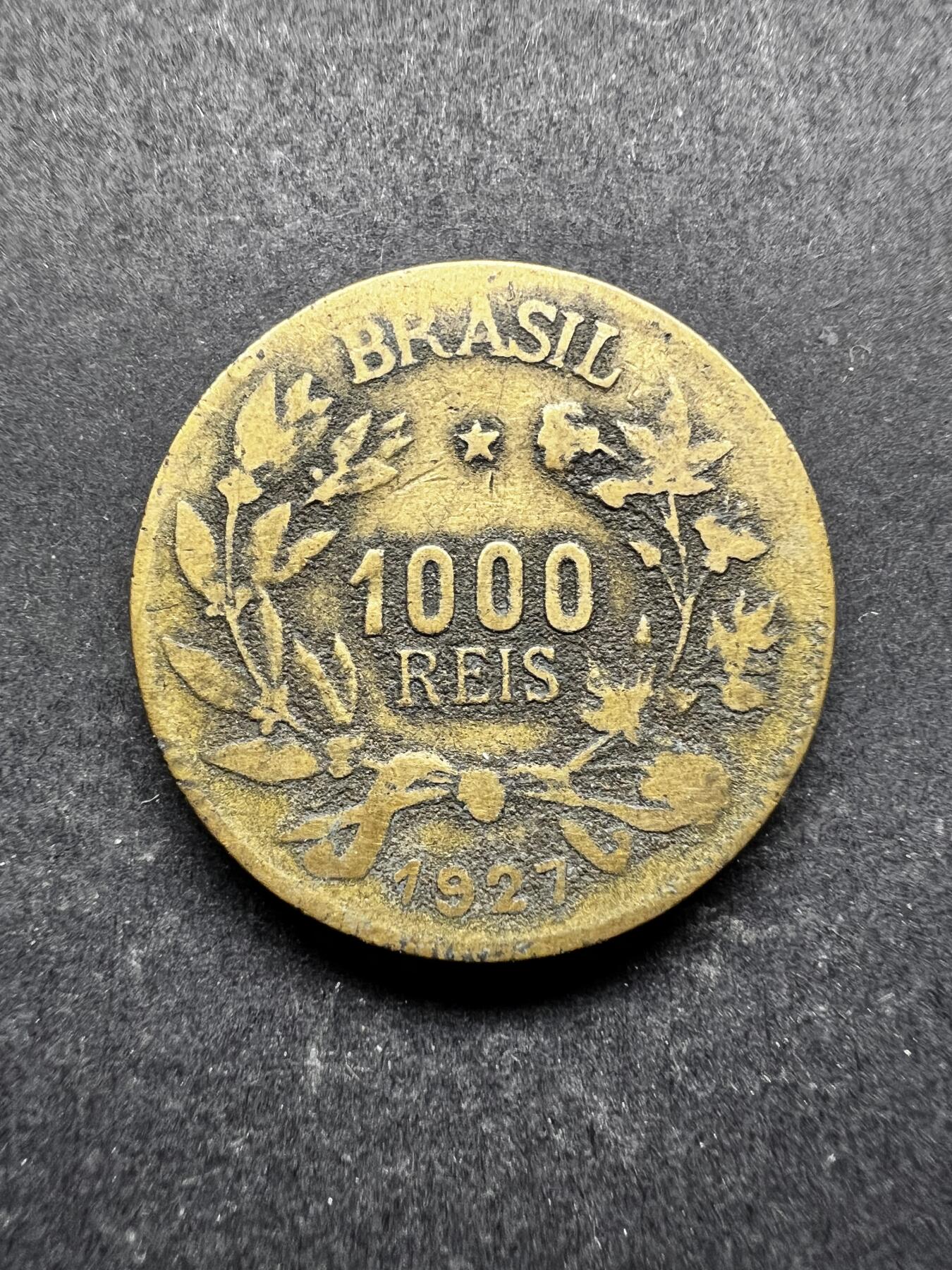 聚福钱庄★世界钱币第三期 无佣金 可寄存 满百包邮  巴西1927年女神1000瑞铜币