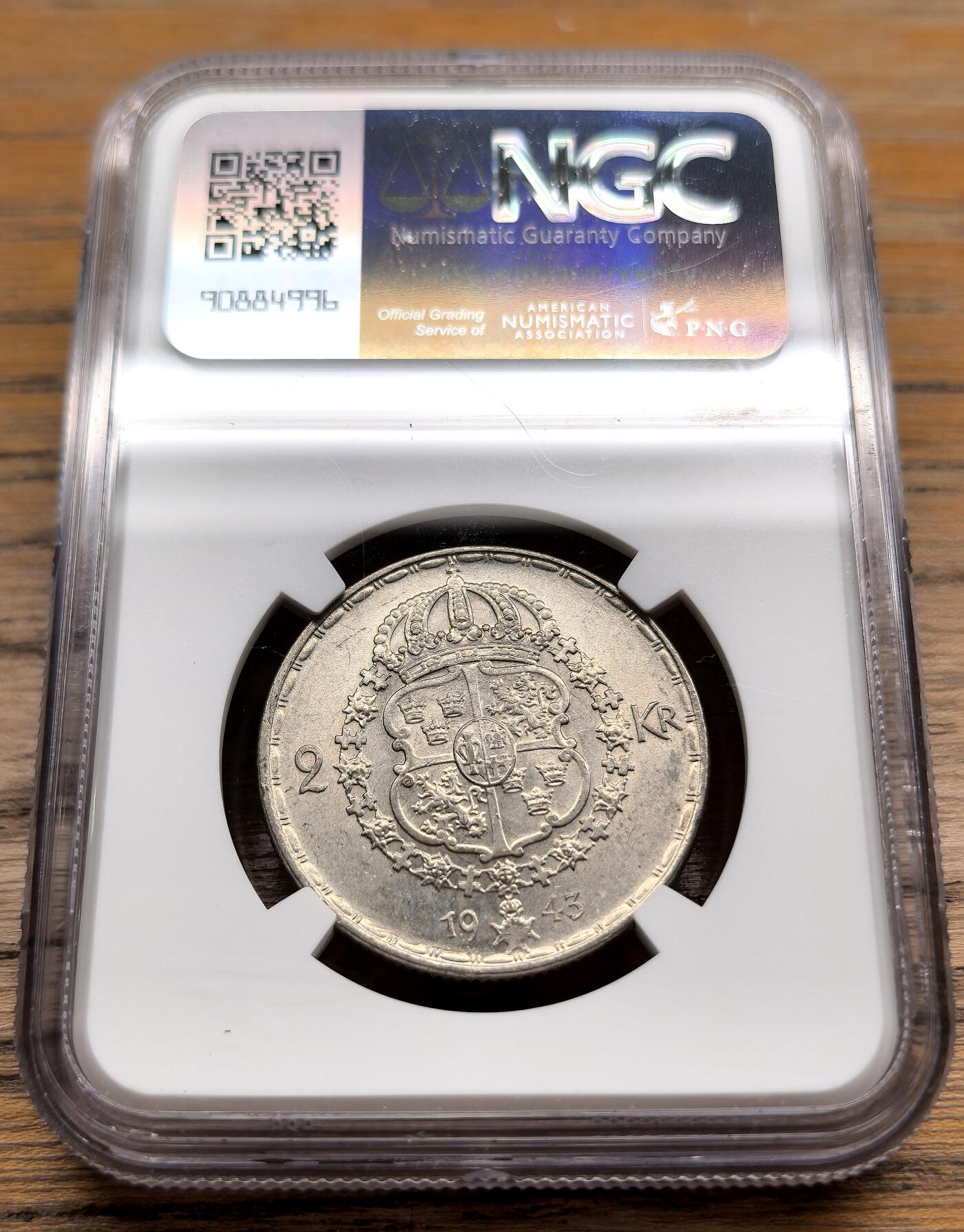 凡希社世界钱币微拍第二百九十八期 1943瑞典2克朗银币NGC-MS63