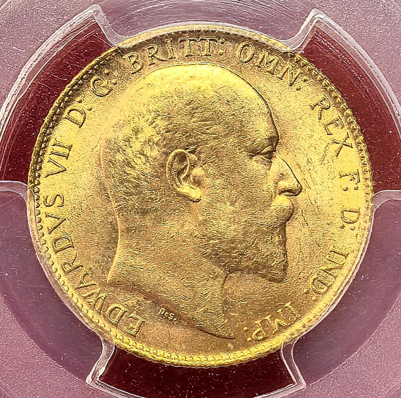 凡希社世界钱币微拍第二百九十八期 1909英国爱七索维林金币PCGS-MS64，金色纯正，流通版高分收藏级！（视频参考）