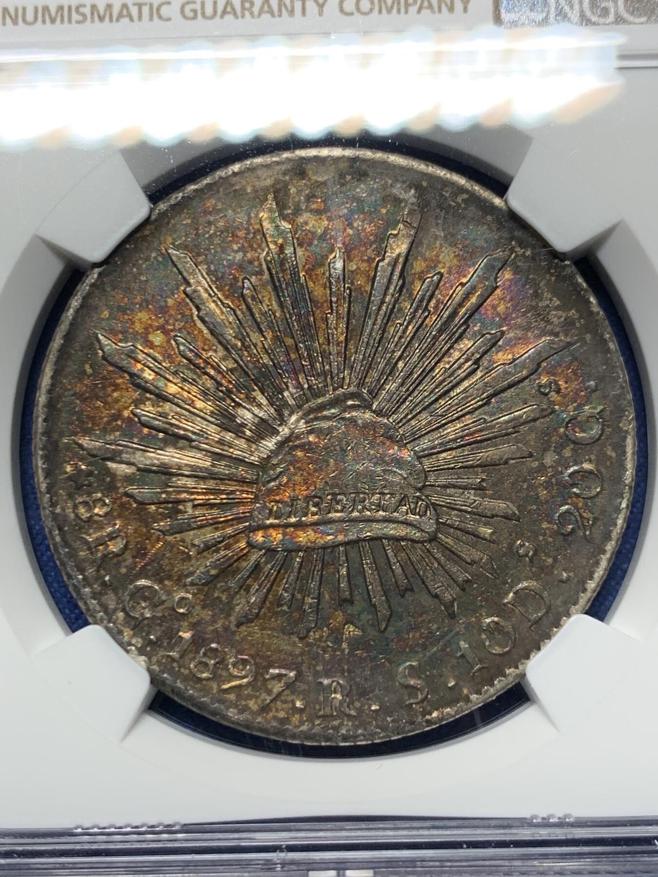 《竞宝斋》第358场 周日，周一  2场连拍 （全场包邮） NGC UNCD 墨西哥1897年花边鹰洋8里亚尔银币