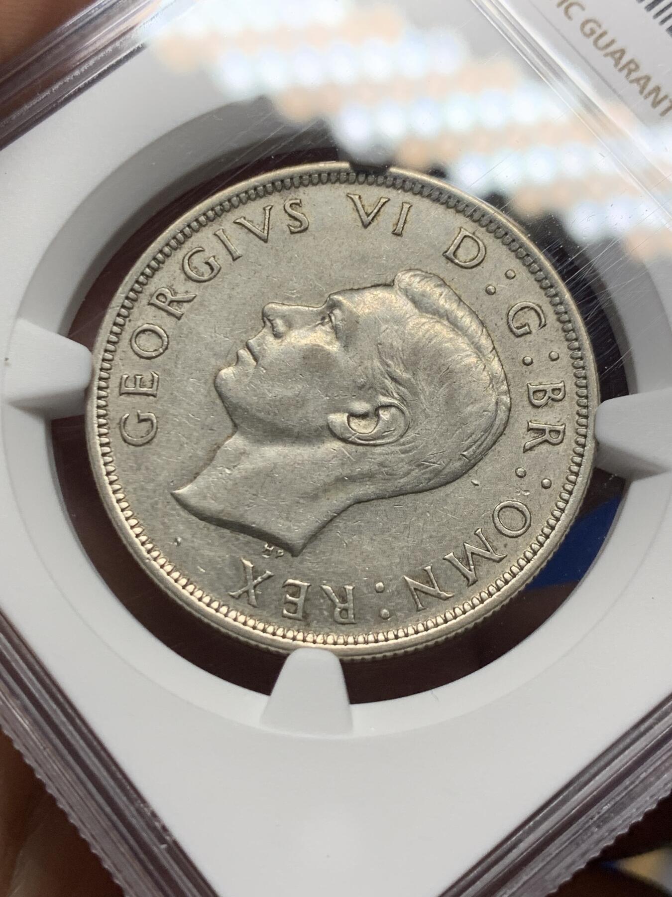 《竞宝斋》第358场 周日，周一  2场连拍 （全场包邮） NGC AU50 英国1946年乔治六世半克朗银币