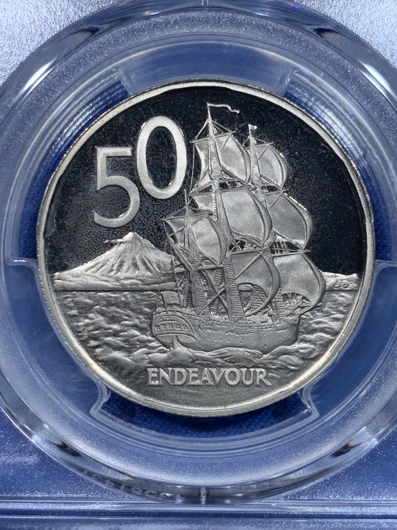 《竞宝斋》第358场 周日，周一  2场连拍 （全场包邮） PCGS PR67DCAM 1981新西兰50分精制币 凝霜工艺的帆船图案很漂亮