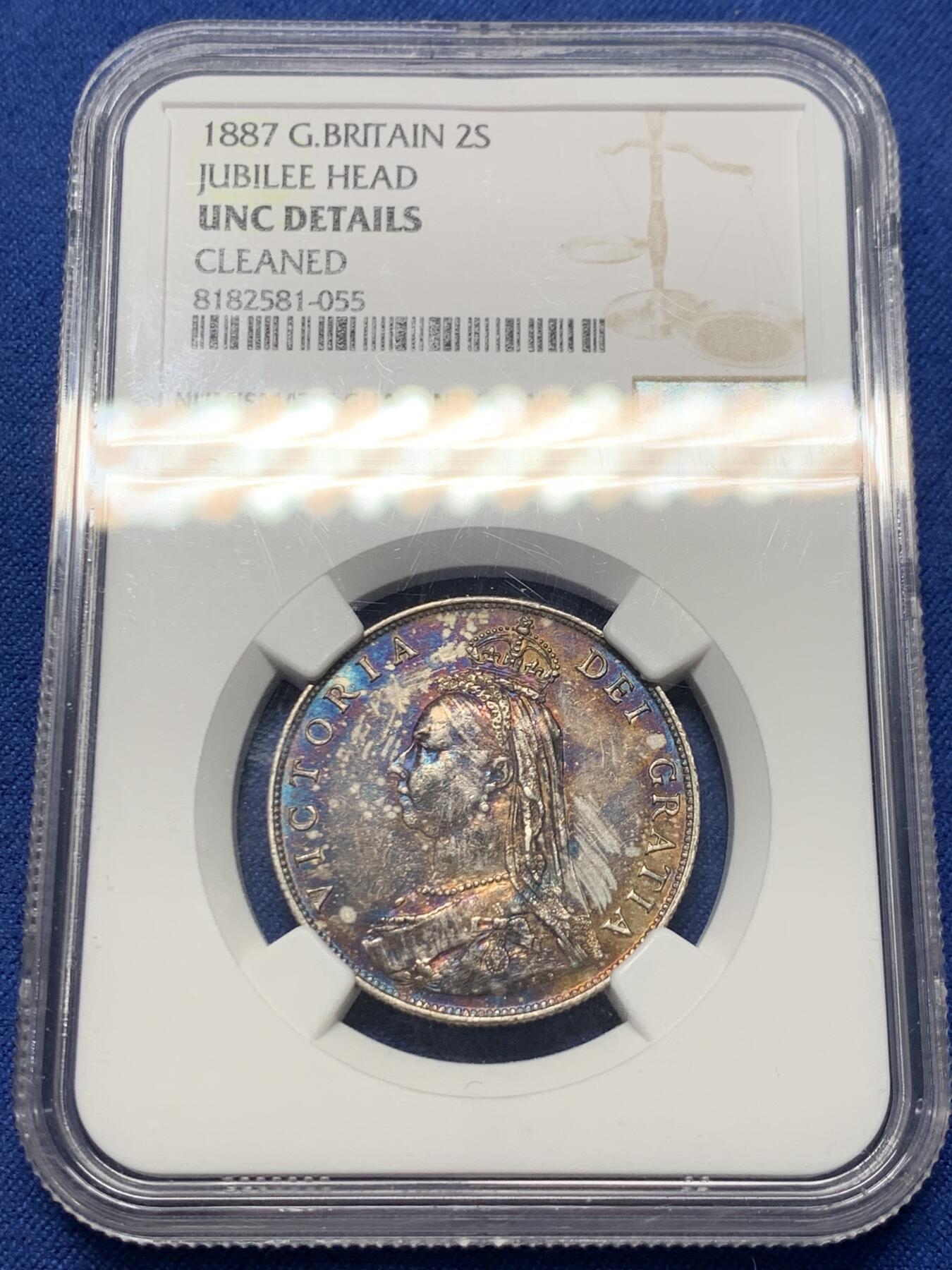 《竞宝斋》第358场 周日，周一  2场连拍 （全场包邮） NGC UNCD 英国1887年维多利亚女王1弗罗林银币