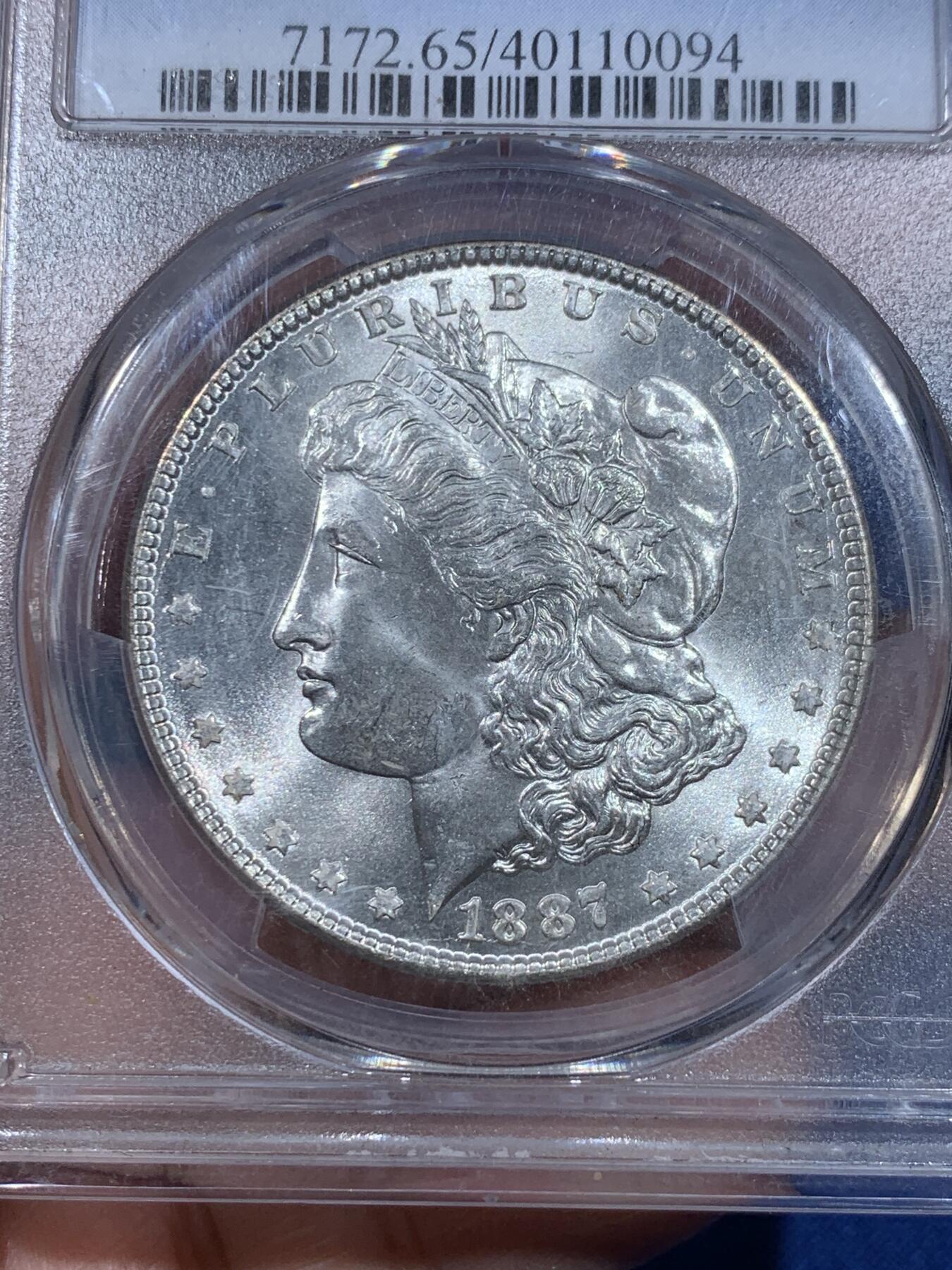 《竞宝斋》第358场 周日，周一  2场连拍 （全场包邮） PCGS MS65 美国1887年摩根1美元银币