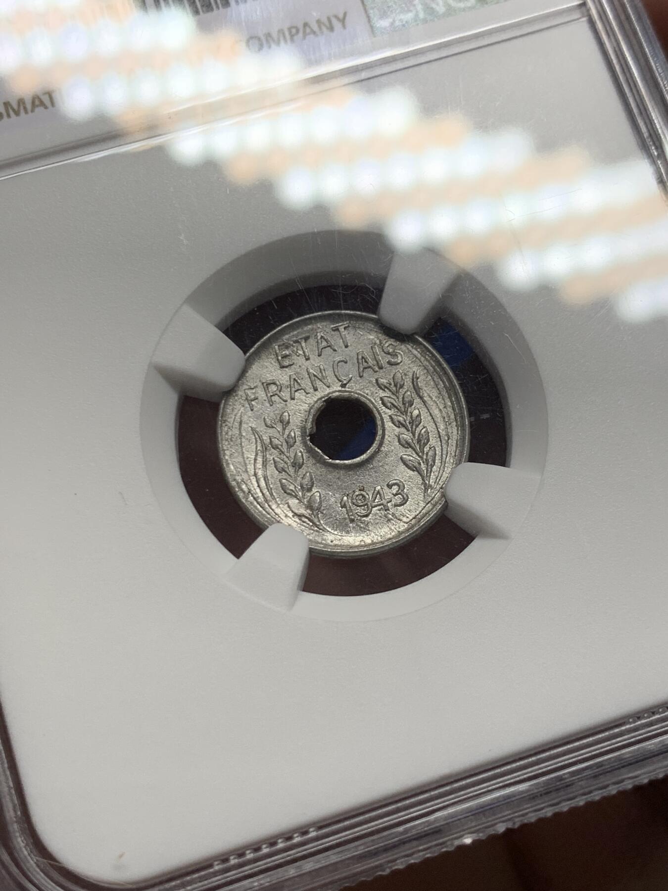 《竞宝斋》第358场 周日，周一  2场连拍 （全场包邮） NGC MS65 法属印支1943年1分铝币