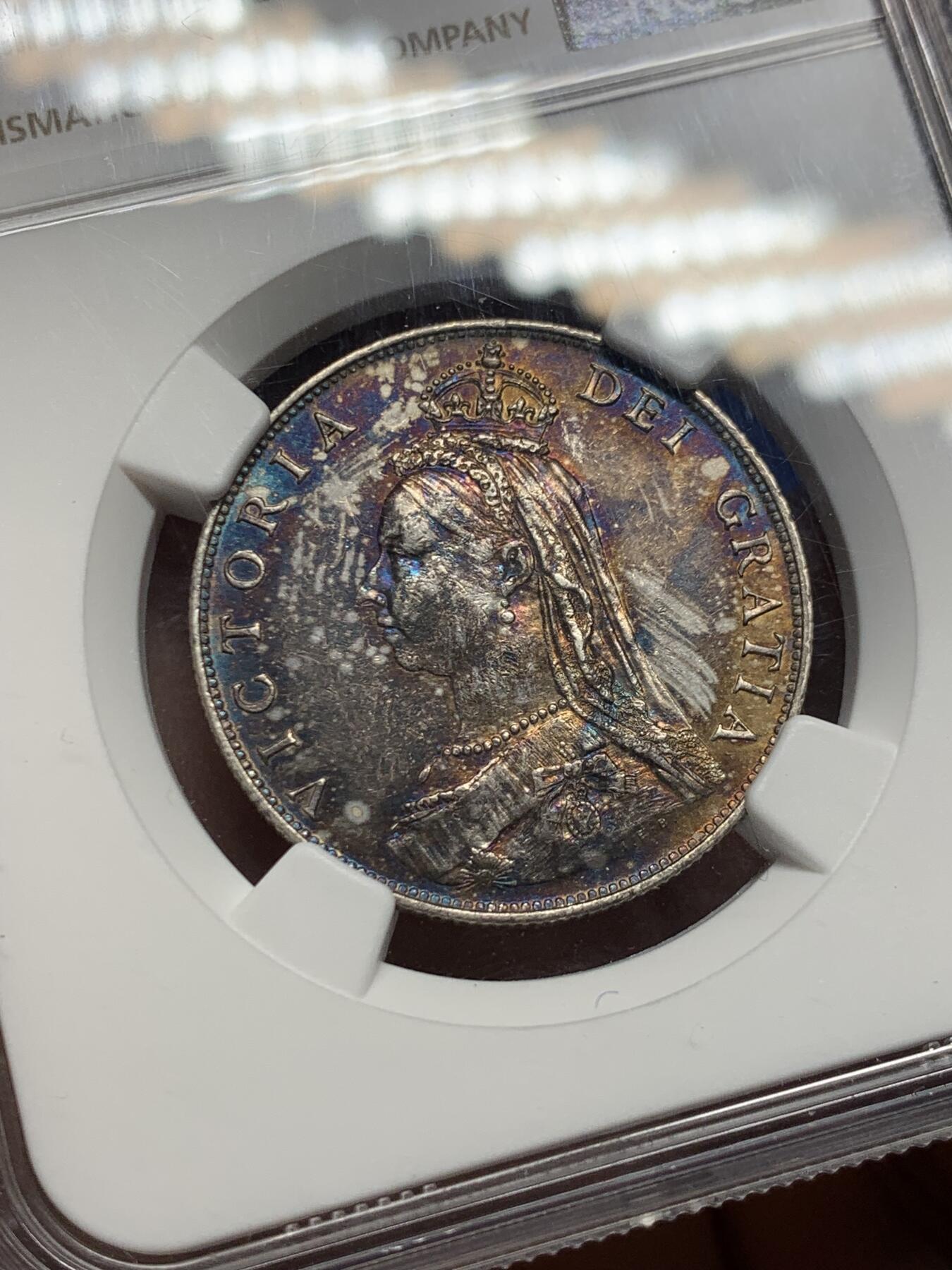 《竞宝斋》第358场 周日，周一  2场连拍 （全场包邮） NGC UNCD 英国1887年维多利亚女王1弗罗林银币
