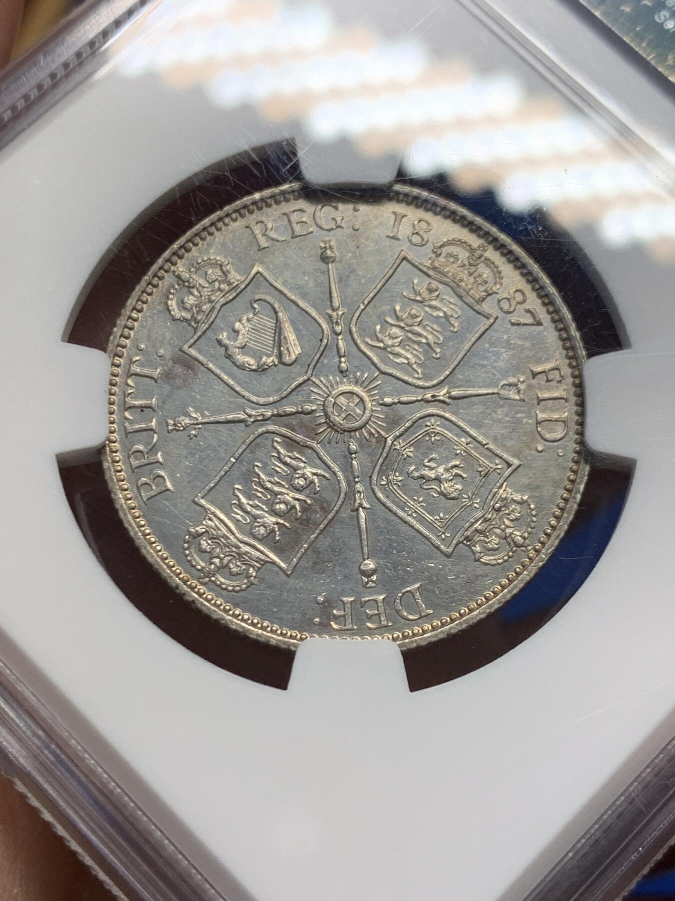 《竞宝斋》第358场 周日，周一  2场连拍 （全场包邮） NGC UNCD 英国1887年维多利亚女王1弗罗林银币