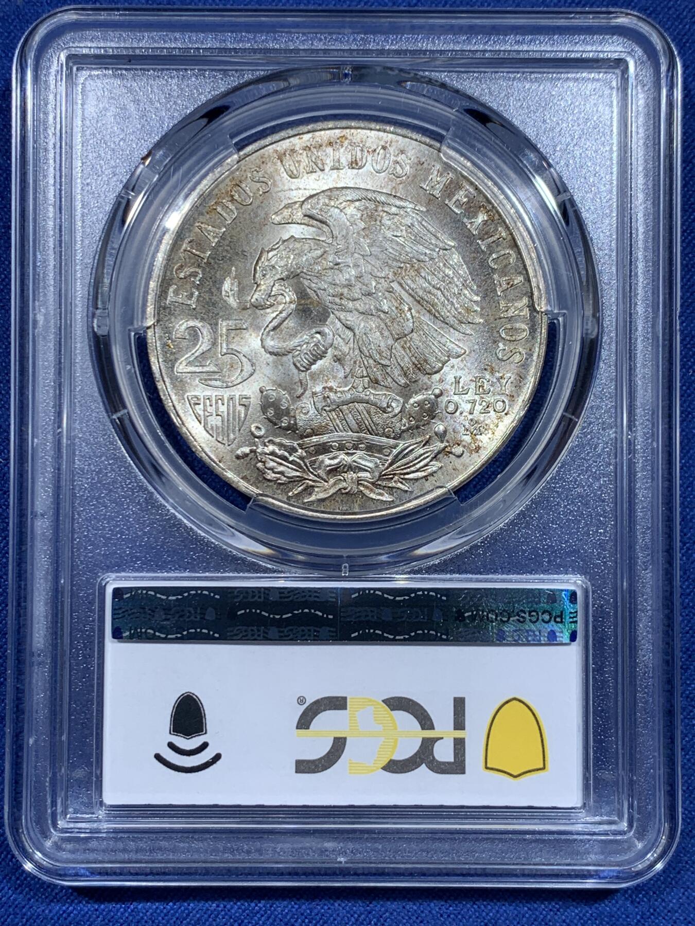 《竞宝斋》第358场 周日，周一  2场连拍 （全场包邮） PCGS MS67 超高分 1968墨西哥25比索 奥运纪念银币 两面爆光 包浆非常好看 状态不输68