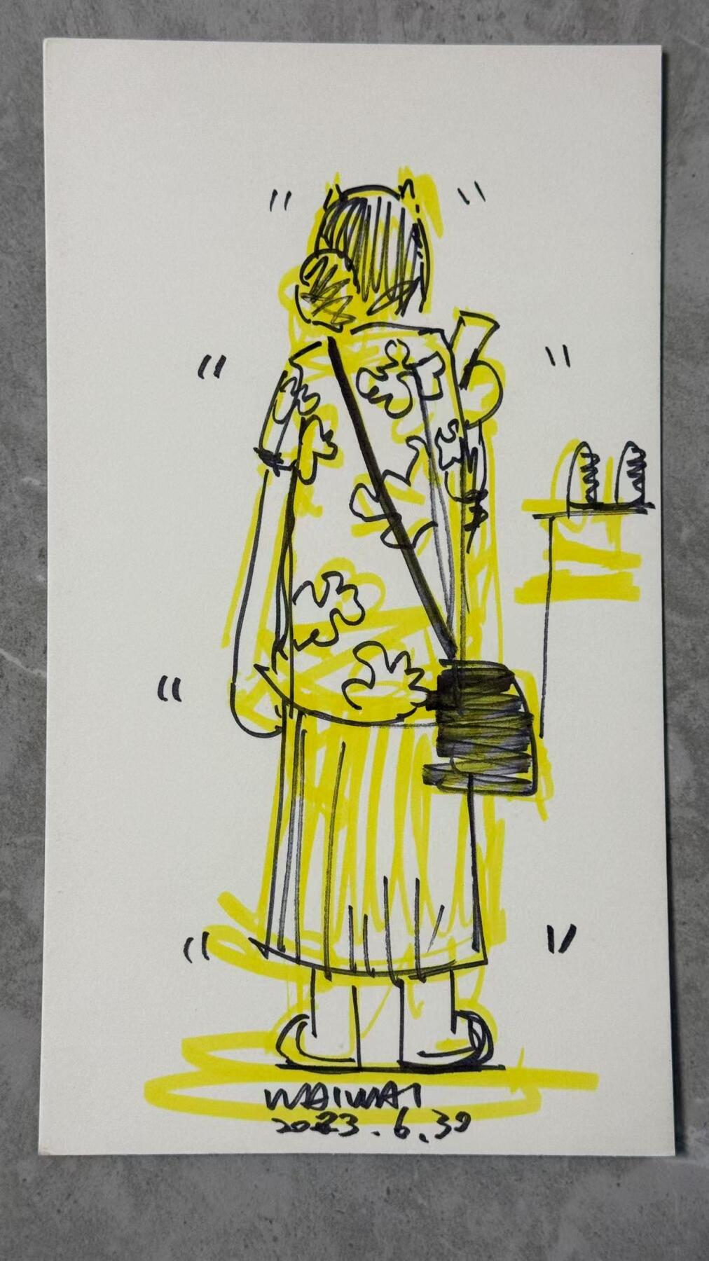 零元拍：歪歪亲笔签名原画《 速写》尺寸：约27*15CM，不是复制画哦