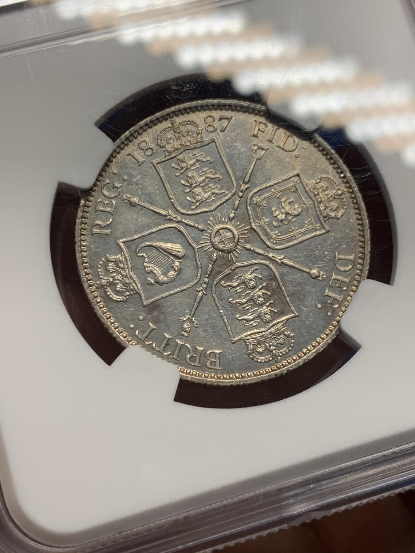 《竞宝斋》第358场 周日，周一  2场连拍 （全场包邮） NGC UNCD 英国1887年维多利亚女王1弗罗林银币