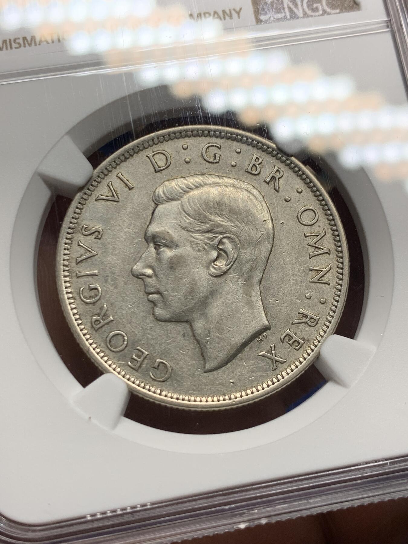 《竞宝斋》第358场 周日，周一  2场连拍 （全场包邮） NGC AU50 英国1946年乔治六世半克朗银币