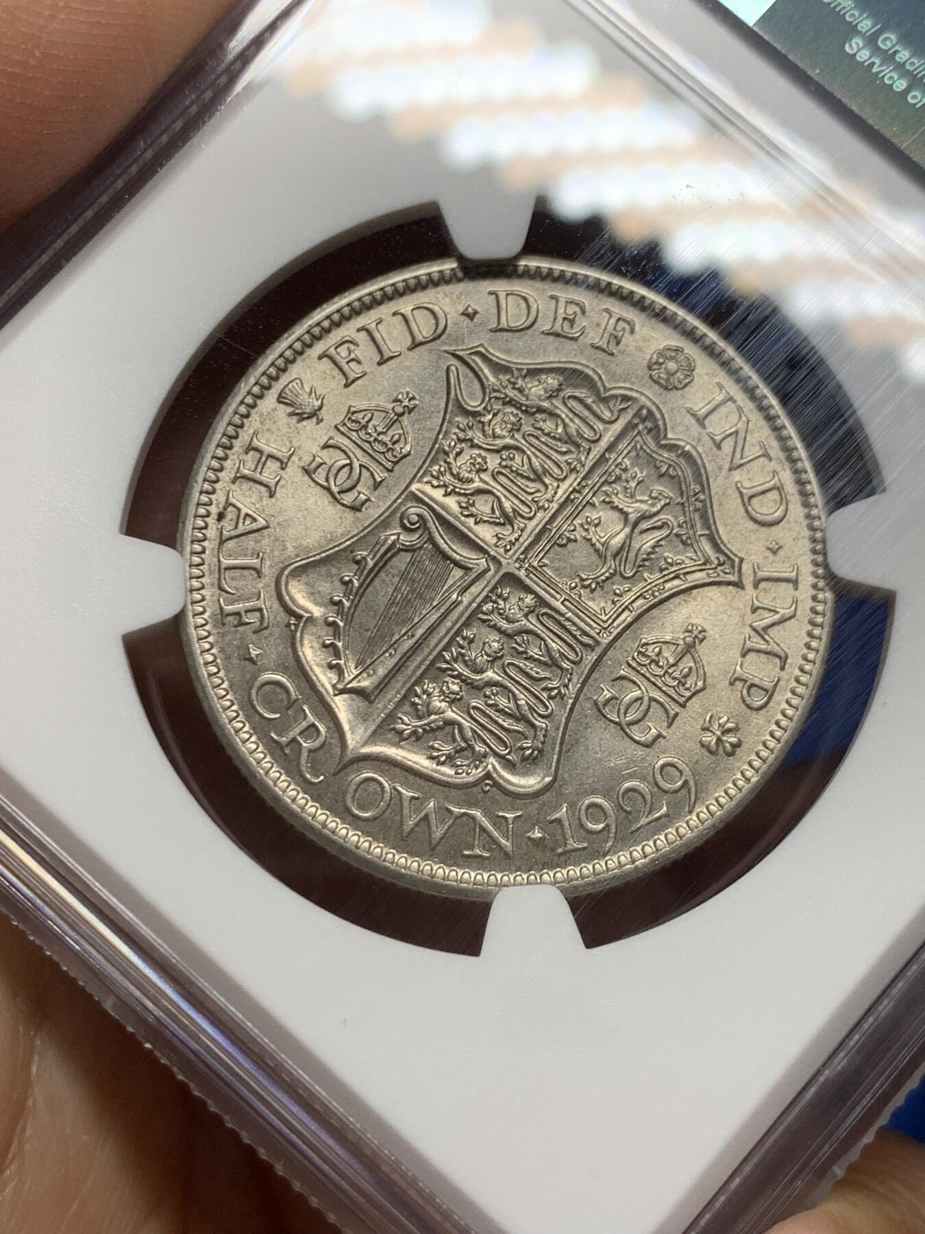 《竞宝斋》第358场 周日，周一  2场连拍 （全场包邮） NGC MS62 英国 1929年 乔治五世 半克朗 银币