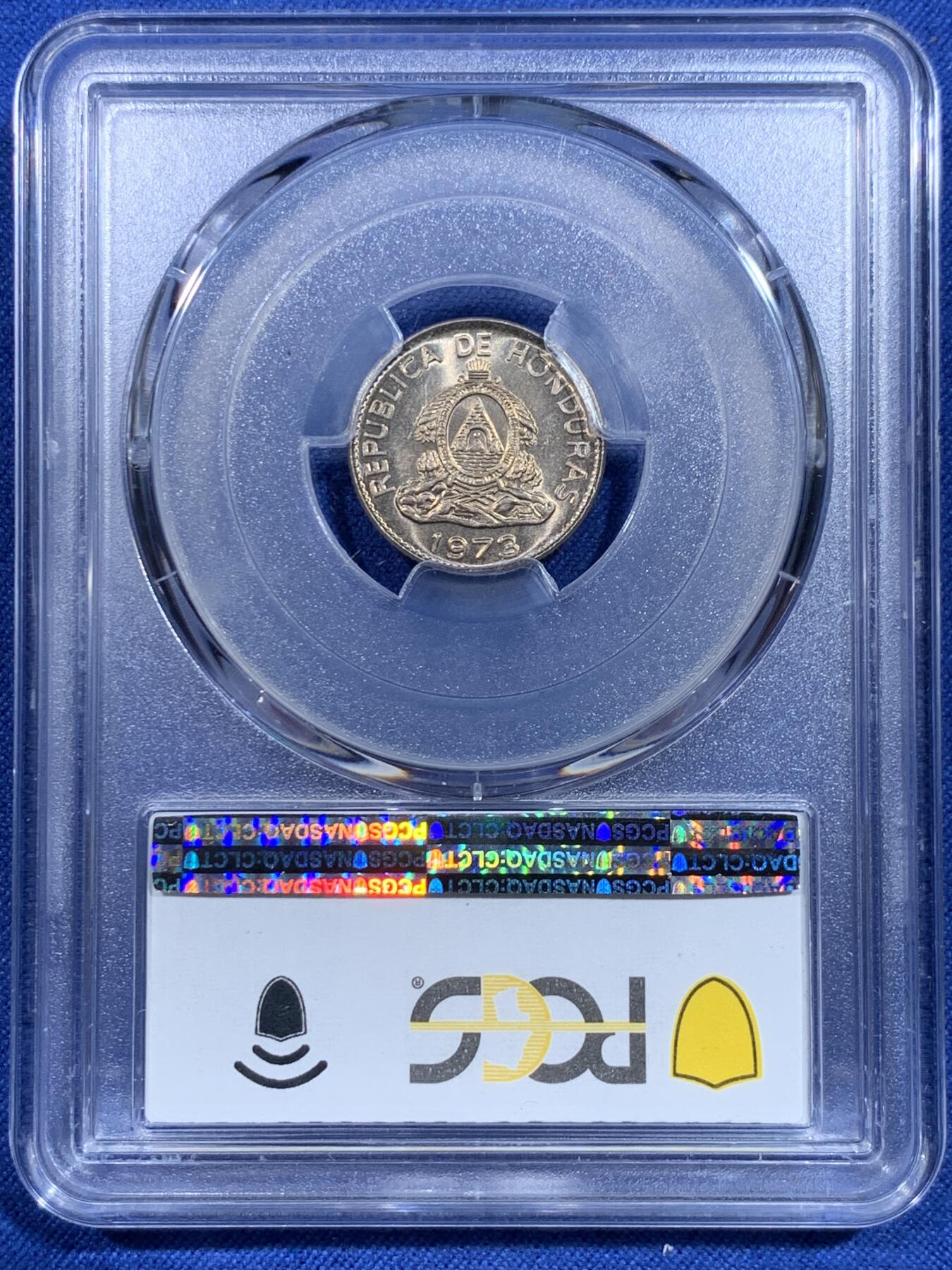 《竞宝斋》第358场 周日，周一  2场连拍 （全场包邮） PCGS MS65 洪都拉斯 1973年 20分 镍币 少见品种 黄油包浆 状态很好