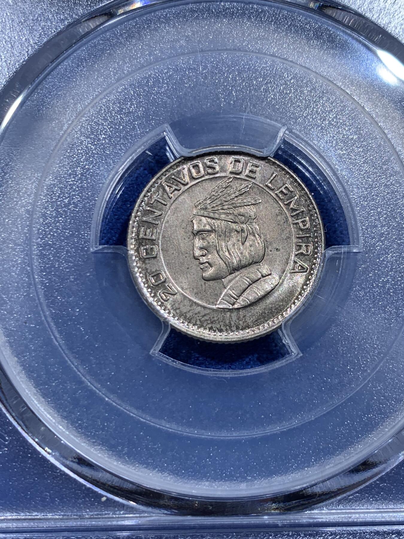 《竞宝斋》第358场 周日，周一  2场连拍 （全场包邮） PCGS MS65 洪都拉斯 1973年 20分 镍币 少见品种 黄油包浆 状态很好