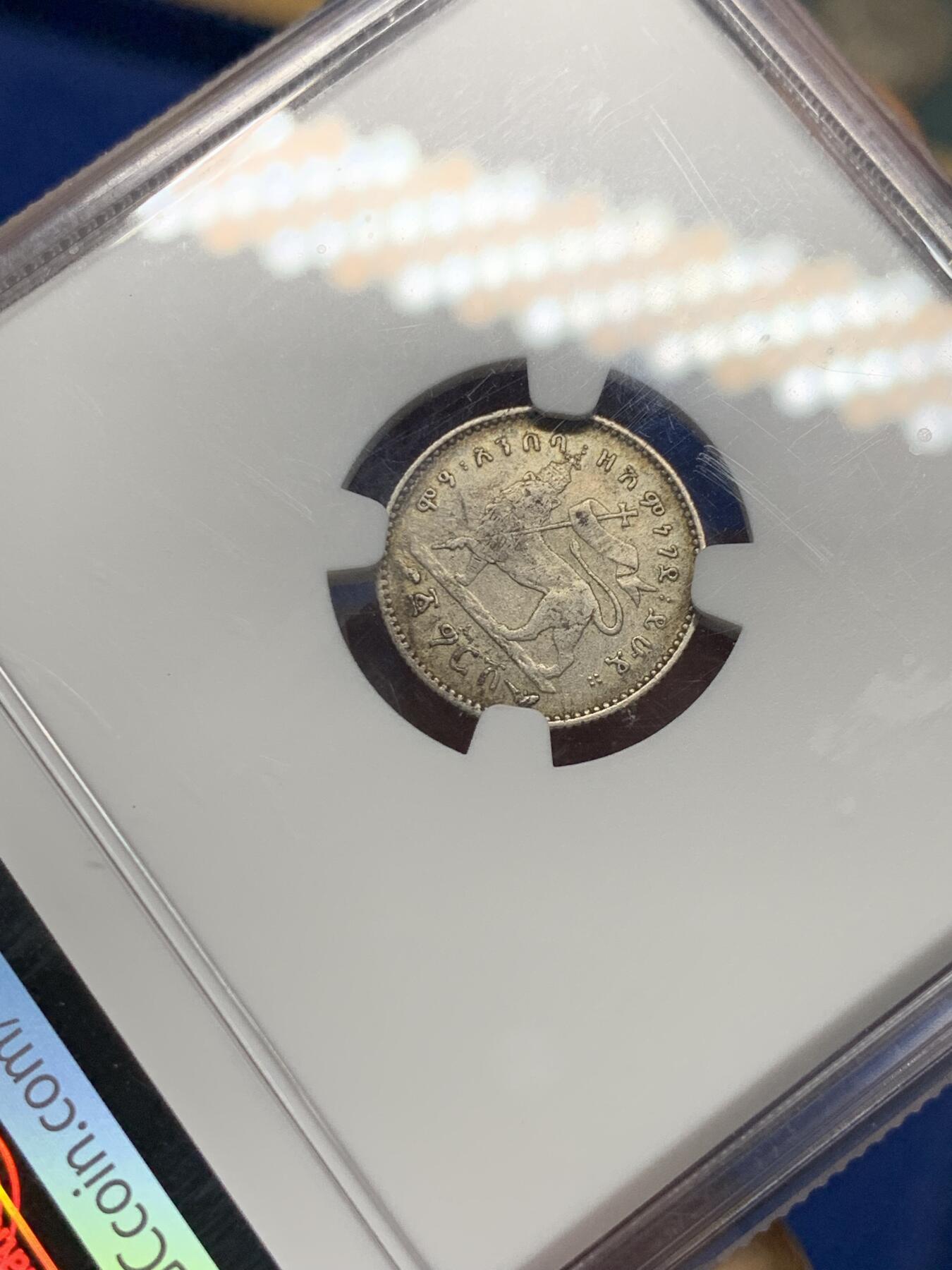 《竞宝斋》第358场 周日，周一  2场连拍 （全场包邮） NGC AUD 埃塞俄比亚1895年梅内利克二世1格西银币