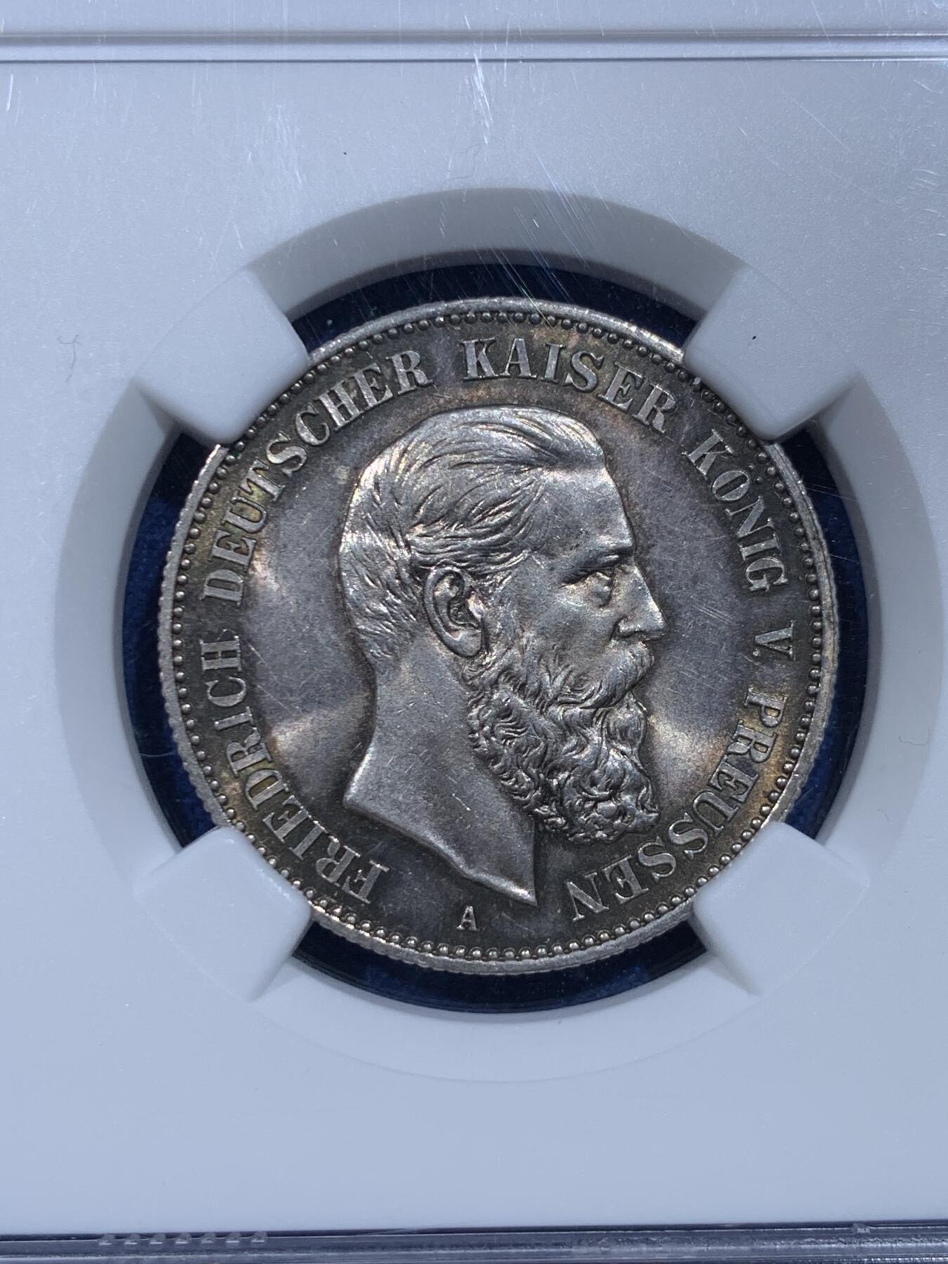 《竞宝斋》第358场 周日，周一  2场连拍 （全场包邮） NGC MS63 德国1888年弗里德里希2马克银币 状态不错