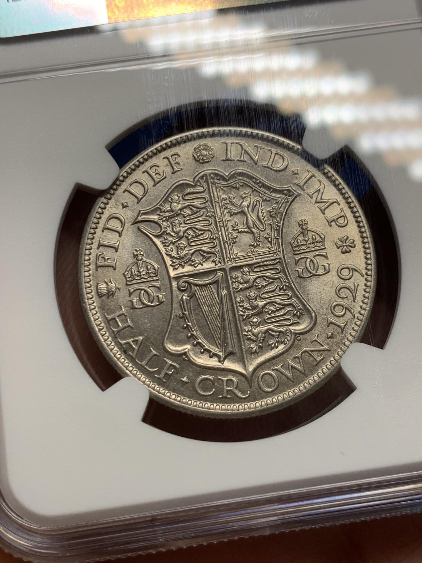 《竞宝斋》第358场 周日，周一  2场连拍 （全场包邮） NGC MS62 英国 1929年 乔治五世 半克朗 银币