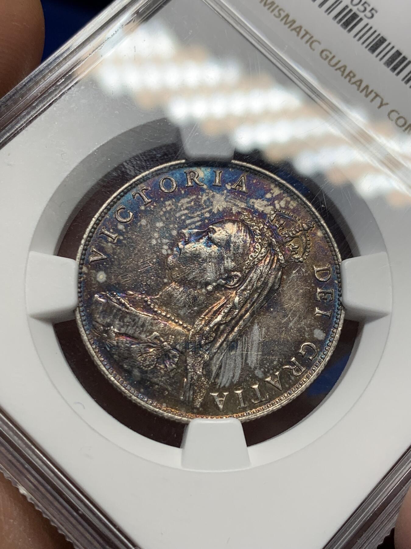《竞宝斋》第358场 周日，周一  2场连拍 （全场包邮） NGC UNCD 英国1887年维多利亚女王1弗罗林银币